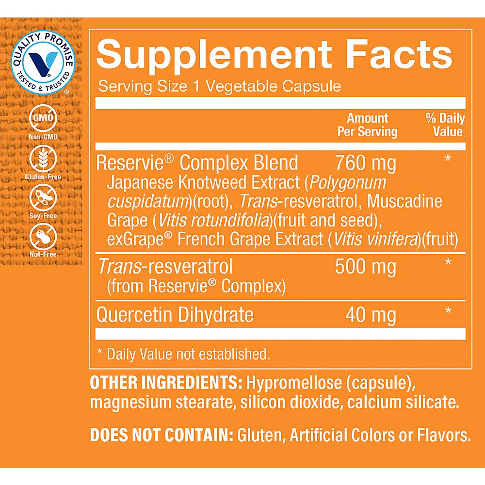 The Vitamin Shoppe Trans-Resveratrol 500mg Capsules, 60 Count