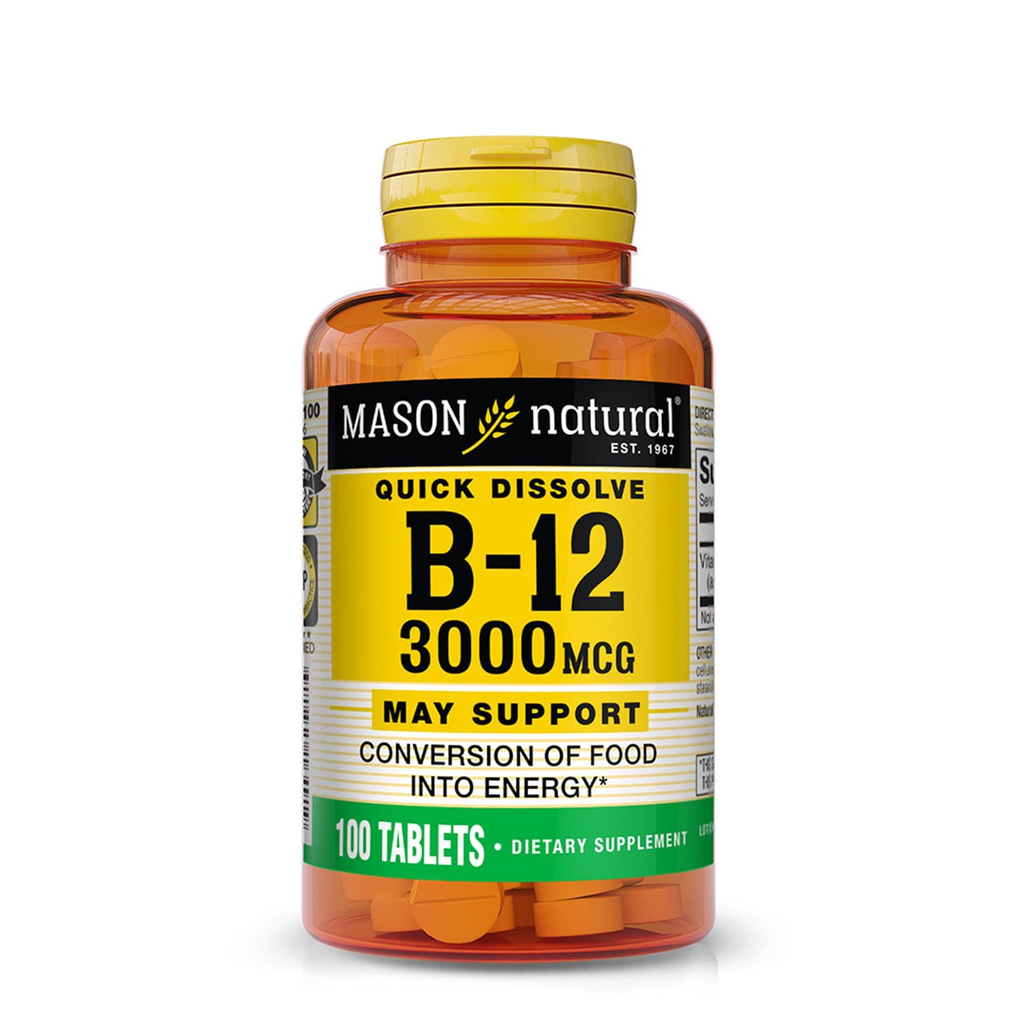 MASON NATURAL Vitamin B12 3,000 mcg as Cyanocobalamin Tablets, 100 Count