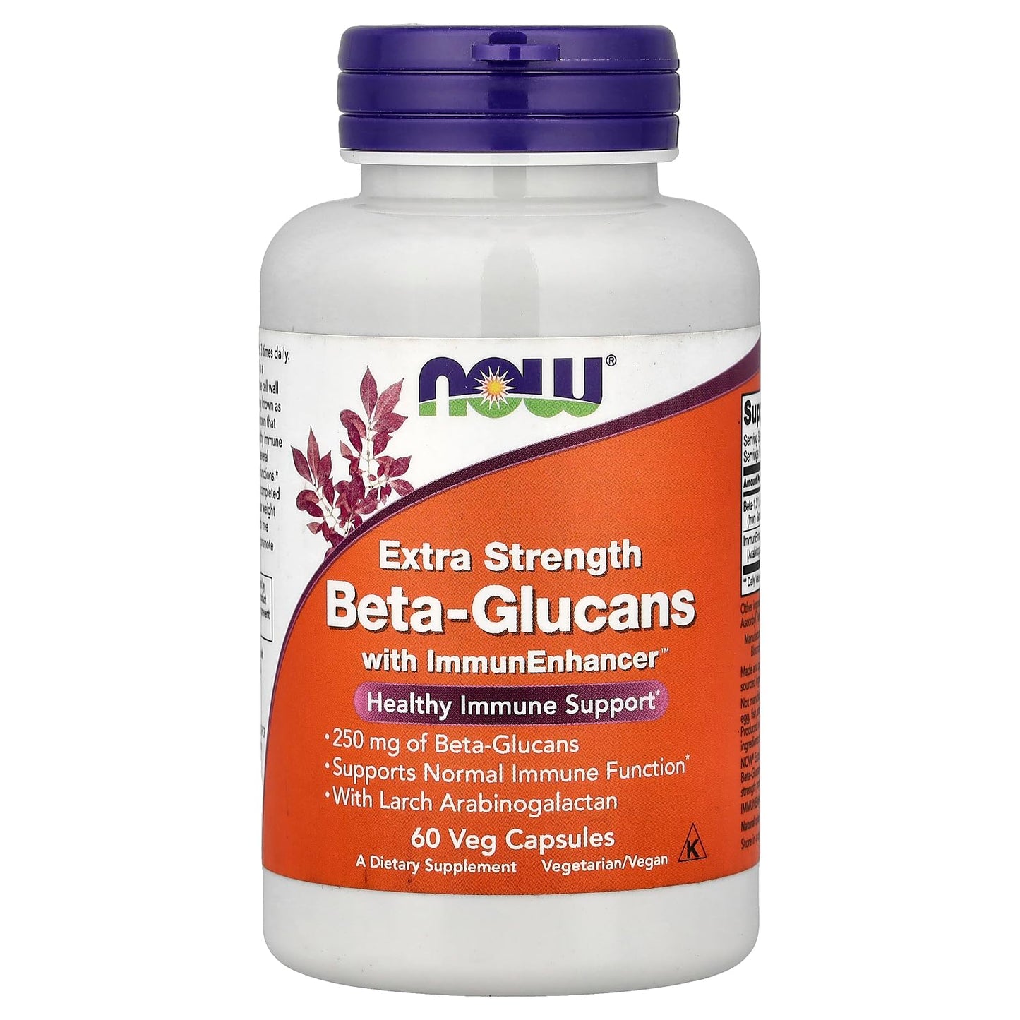 NOW Foods Beta-Glucans with ImmunEnhancer 250mg Veg Capsules, 60 Capsules