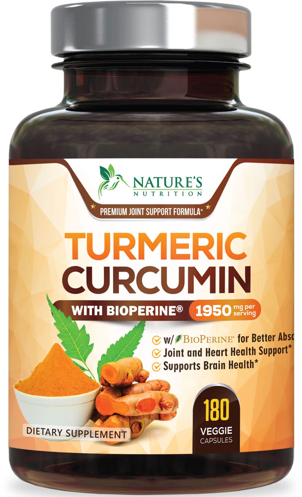 Nature's Nutrition Turmeric Curcumin Supplement Capsules 180