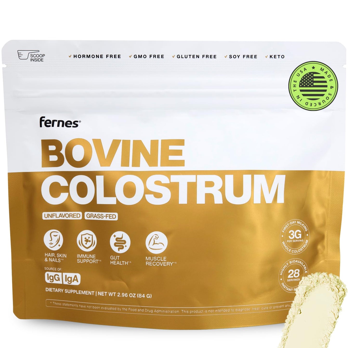 Fernes Grass Fed Whole Bovine Colostrum Powder, 2.96 oz