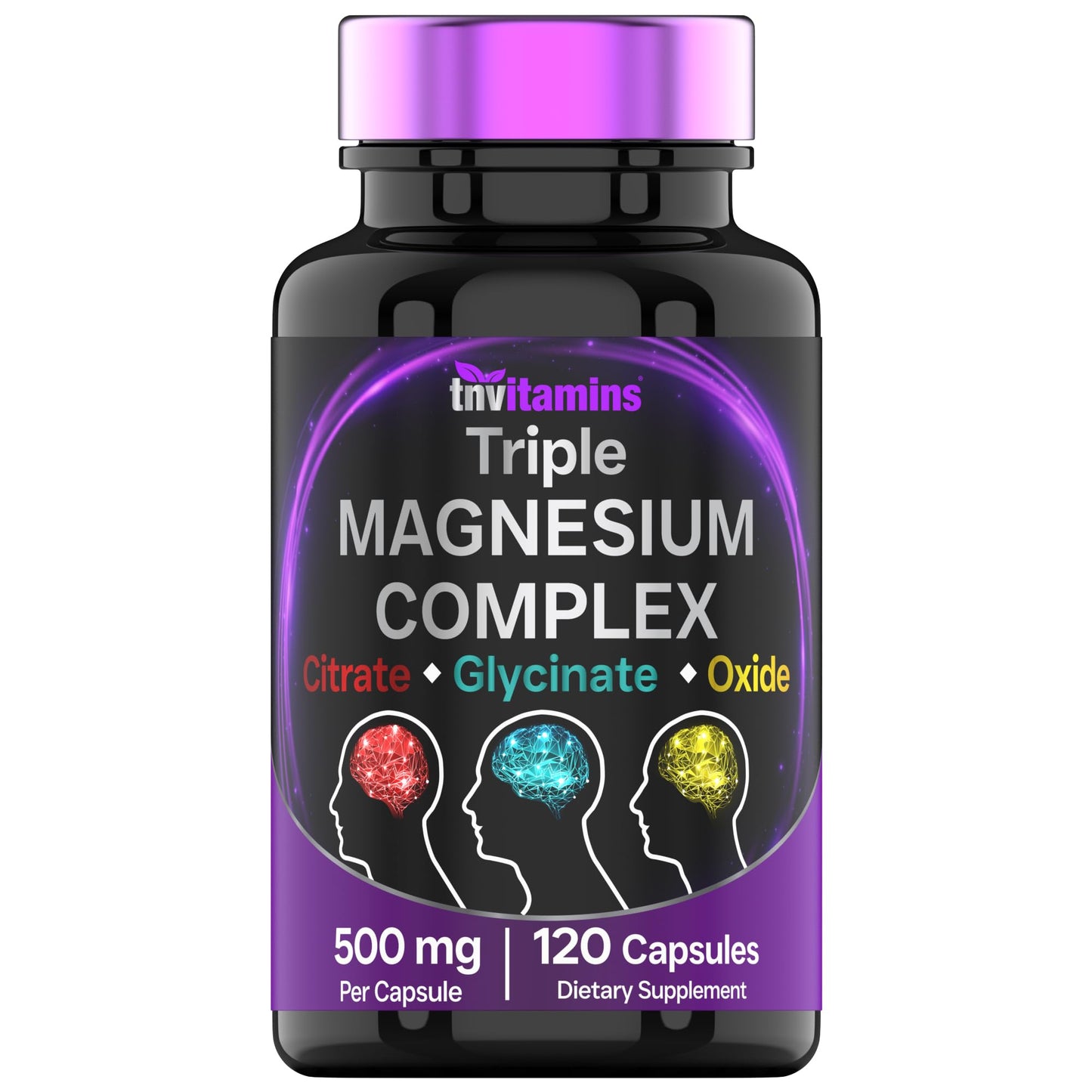 tnvitamins Triple Magnesium Complex Supplement 500mg: Magnesium Glycinate, Citrate, & Oxide, 120 Capsules