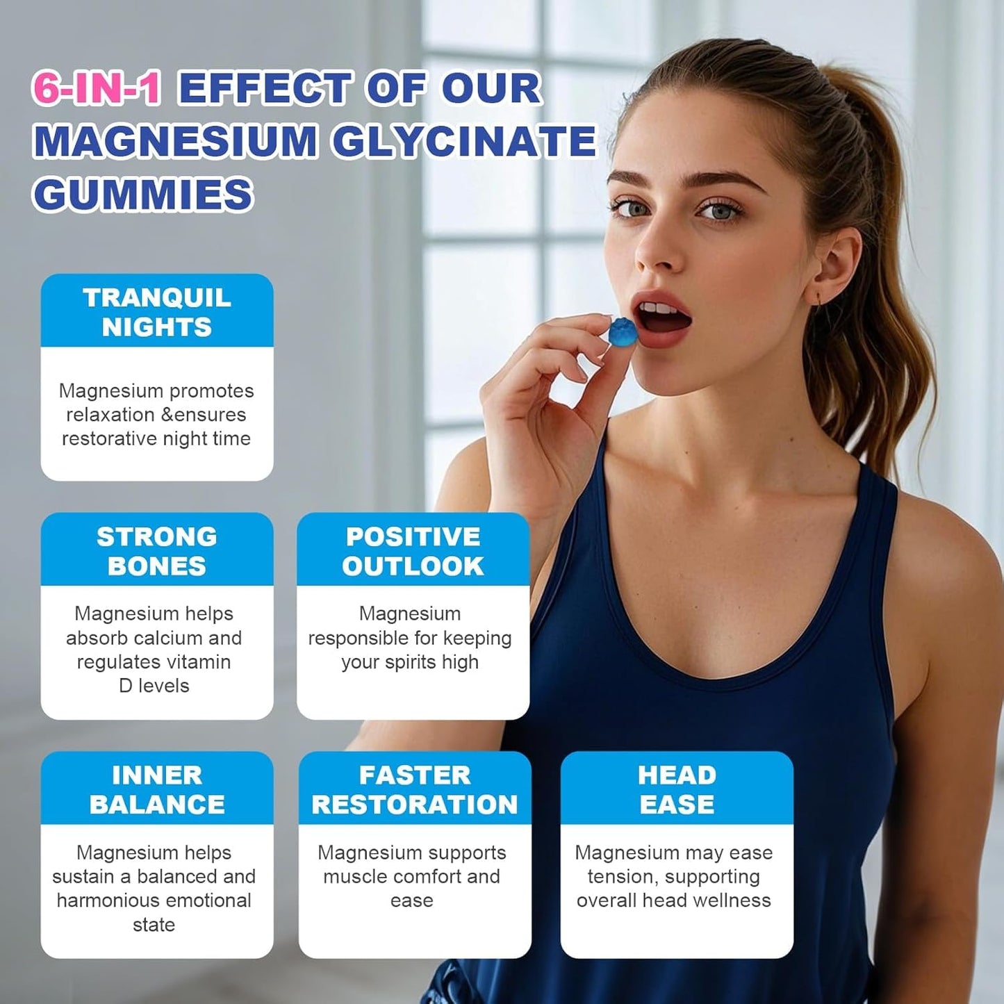HISOKOI Magnesium Glycinate Gummies 400mg Blueberry Flavor, 60 Gummies