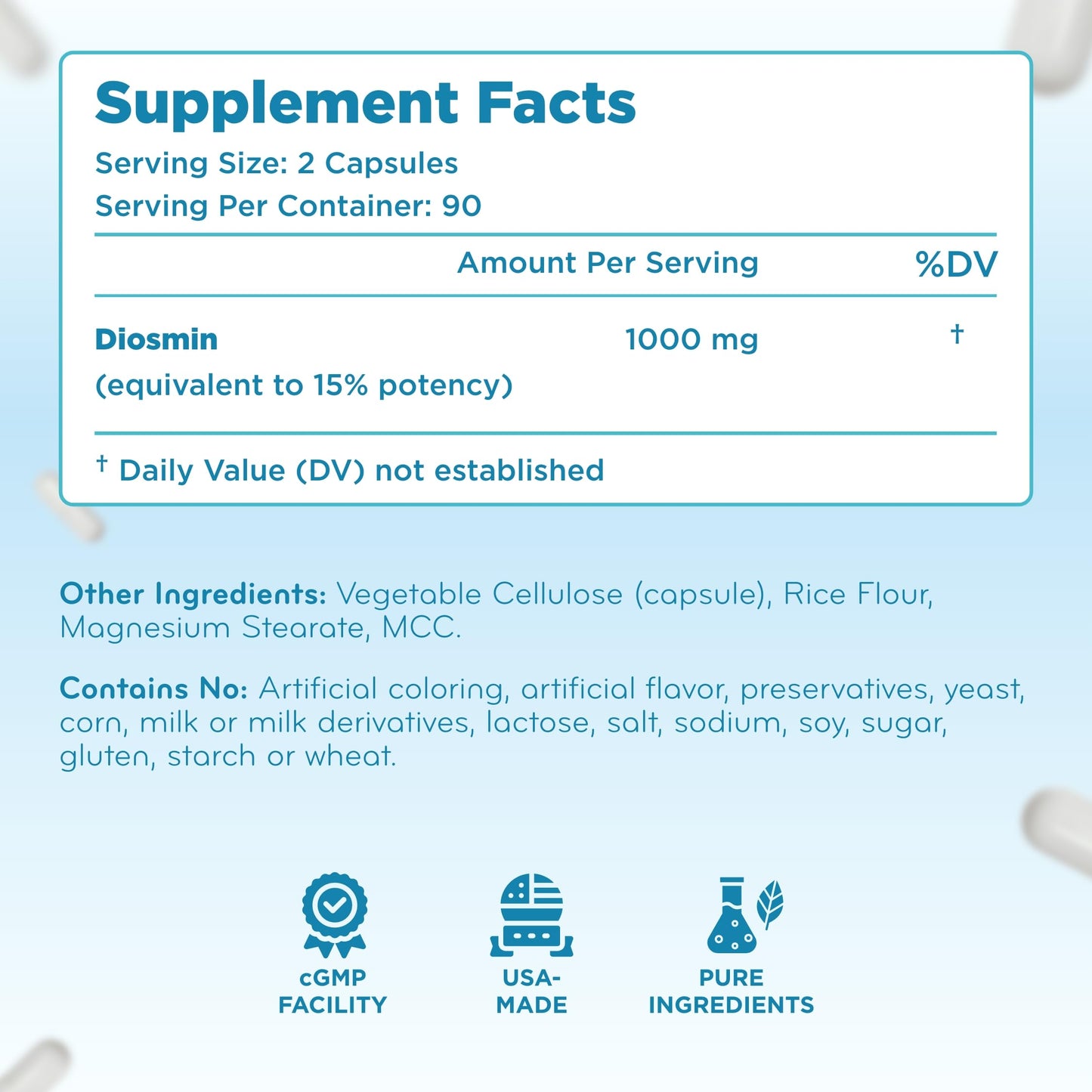 Clear Formulas Diosmin 1000mg Circulation and Vein Support Supplement - High Strength Diosmin Varicose Leg Vein Supplement Capsules 180 Count