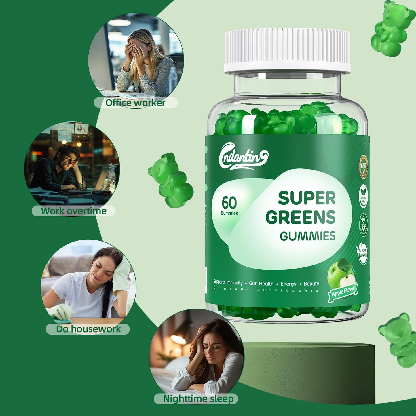 CNDANTING Multivitamin Super Greens Gummies Gummy 1 Count