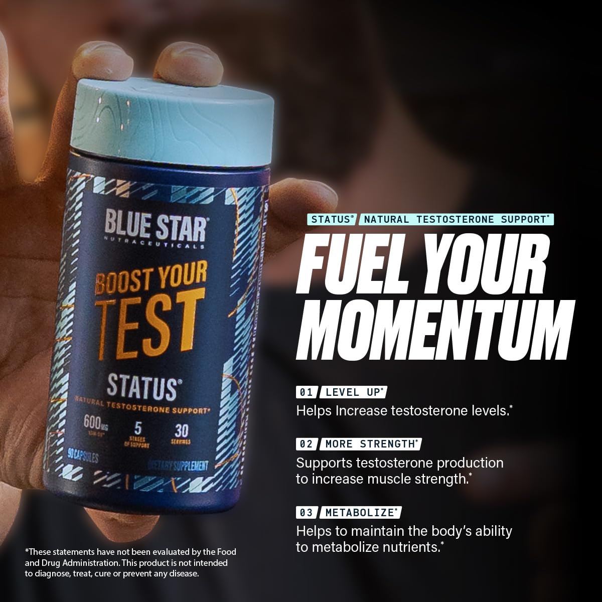 Blue Star Nutraceuticals Status Testosterone Support for Men, 90 Capsules