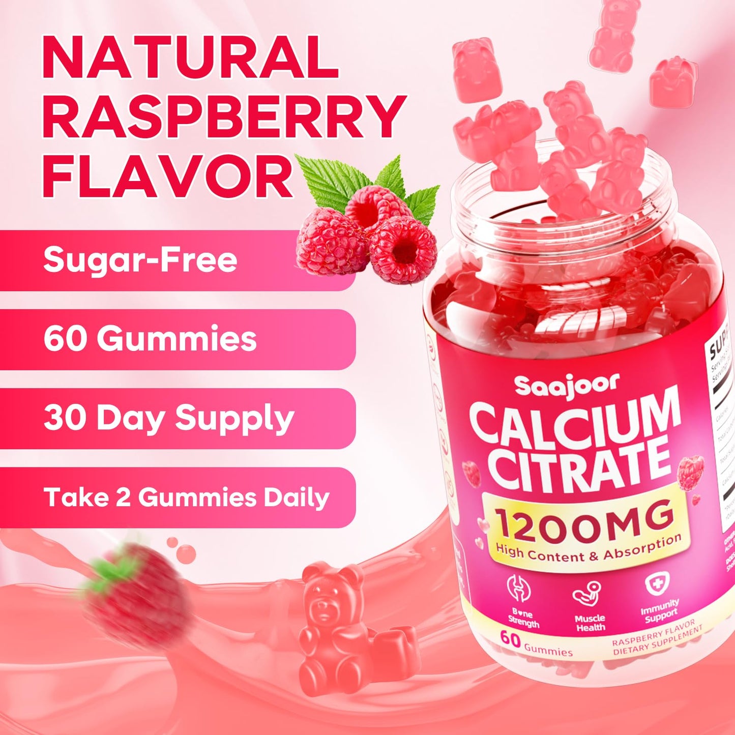 Saajoor Calcium Citrate Gummies 1200mg 2-Pack