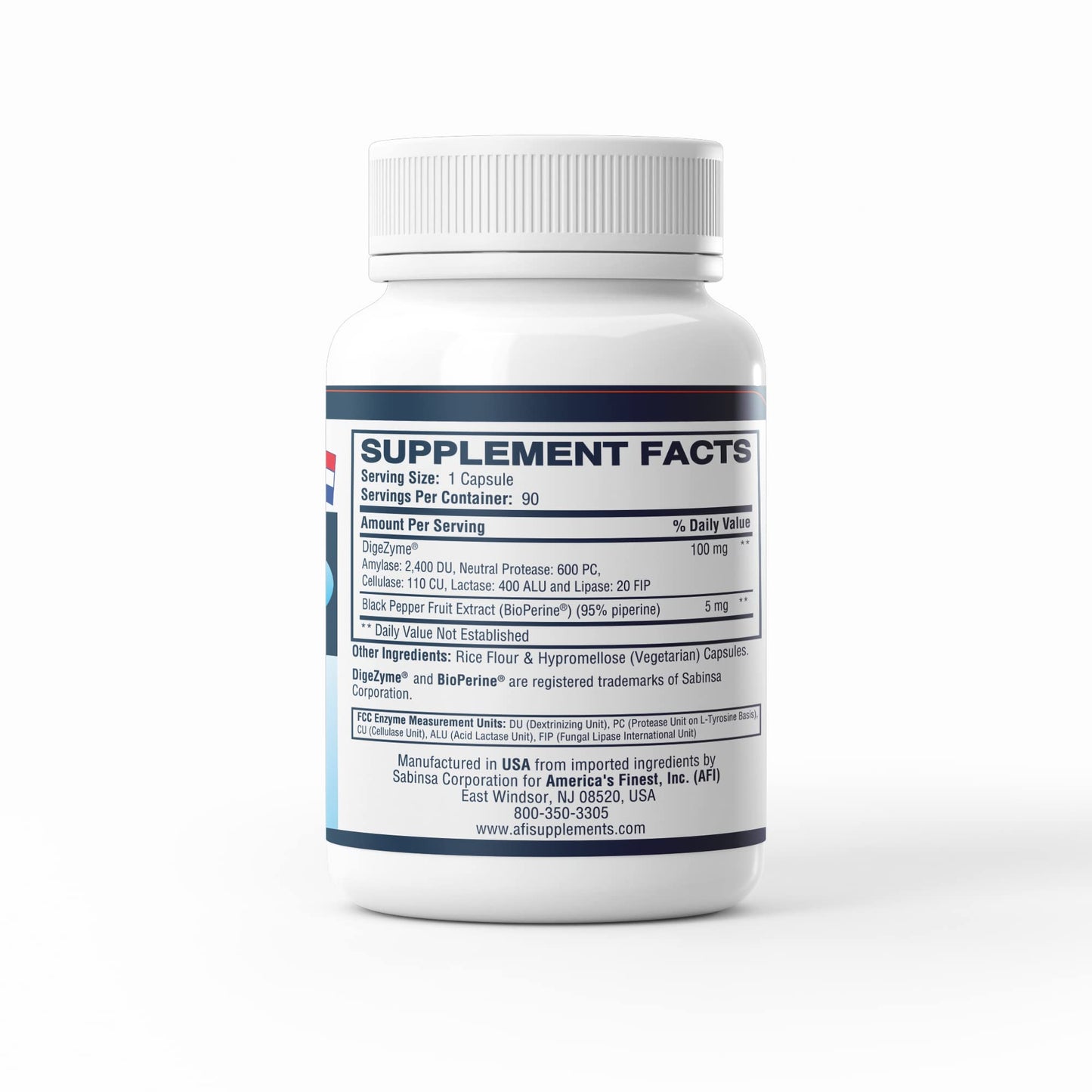 AFI America's Finest Inc DigeZyme Digestive Enzymes with BioPerine, 90 Capsules