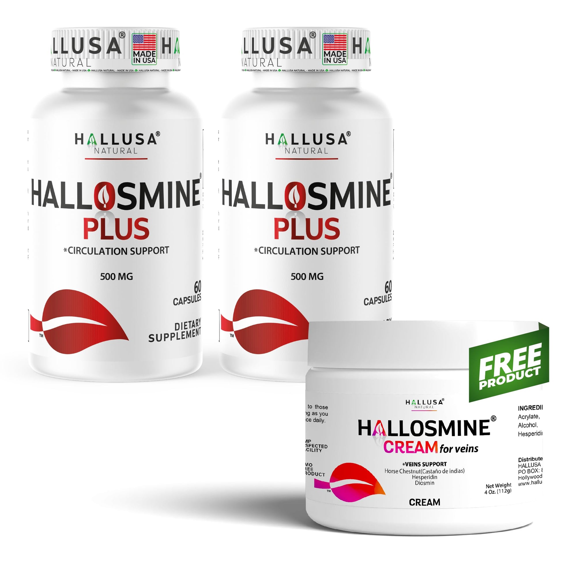 Hallusa Natural Hallosmine Plus Diosmin 500 mg Supplement, 120 Capsules