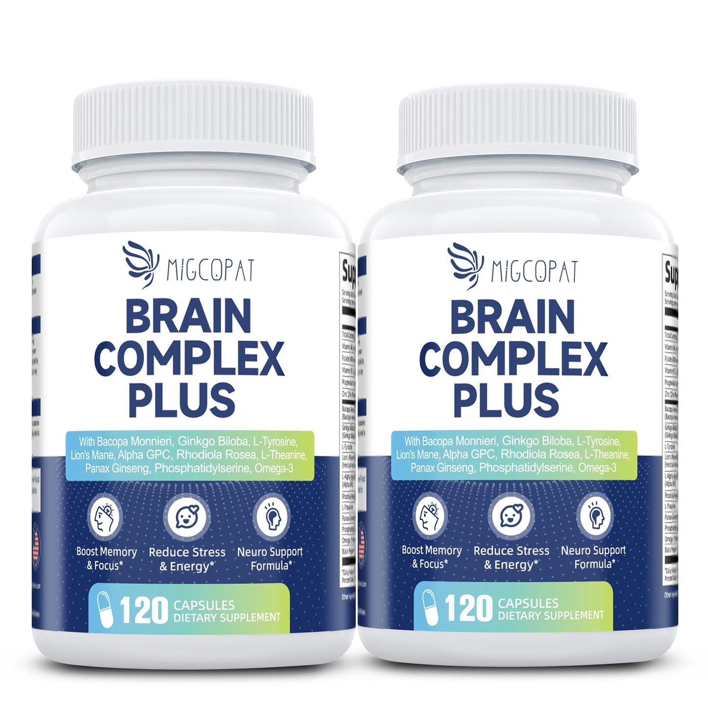 Migcopat Brain Supplements for Memory & Focus Nootropic with Bacopa, Lion's Mane, Alpha GPC, Vitamin B6 & B12, 240 Capsules