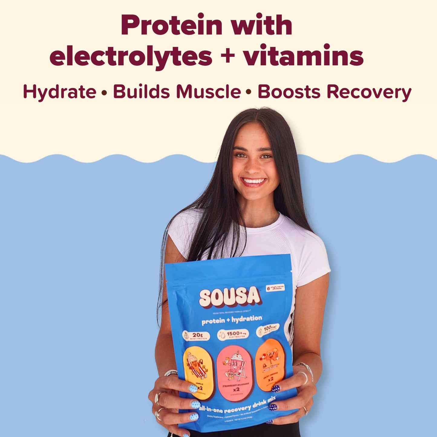 Sousa Protein + Hydration Total Recovery Formula Protein Powder, 14 Servings