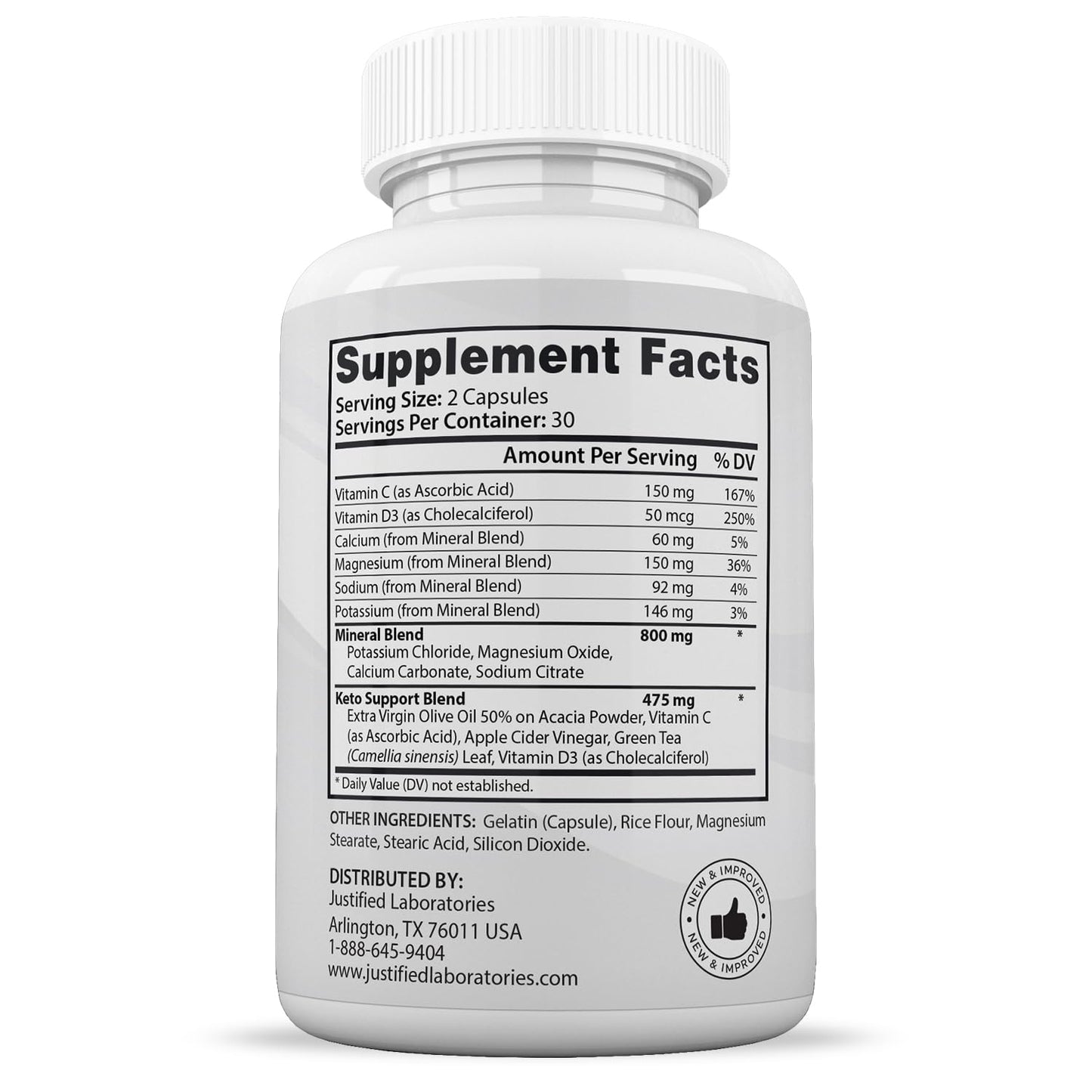 Justified Laboratories Ketosyn Keto ACV Pills 1275MG Keto Support Blend Capsules 120
