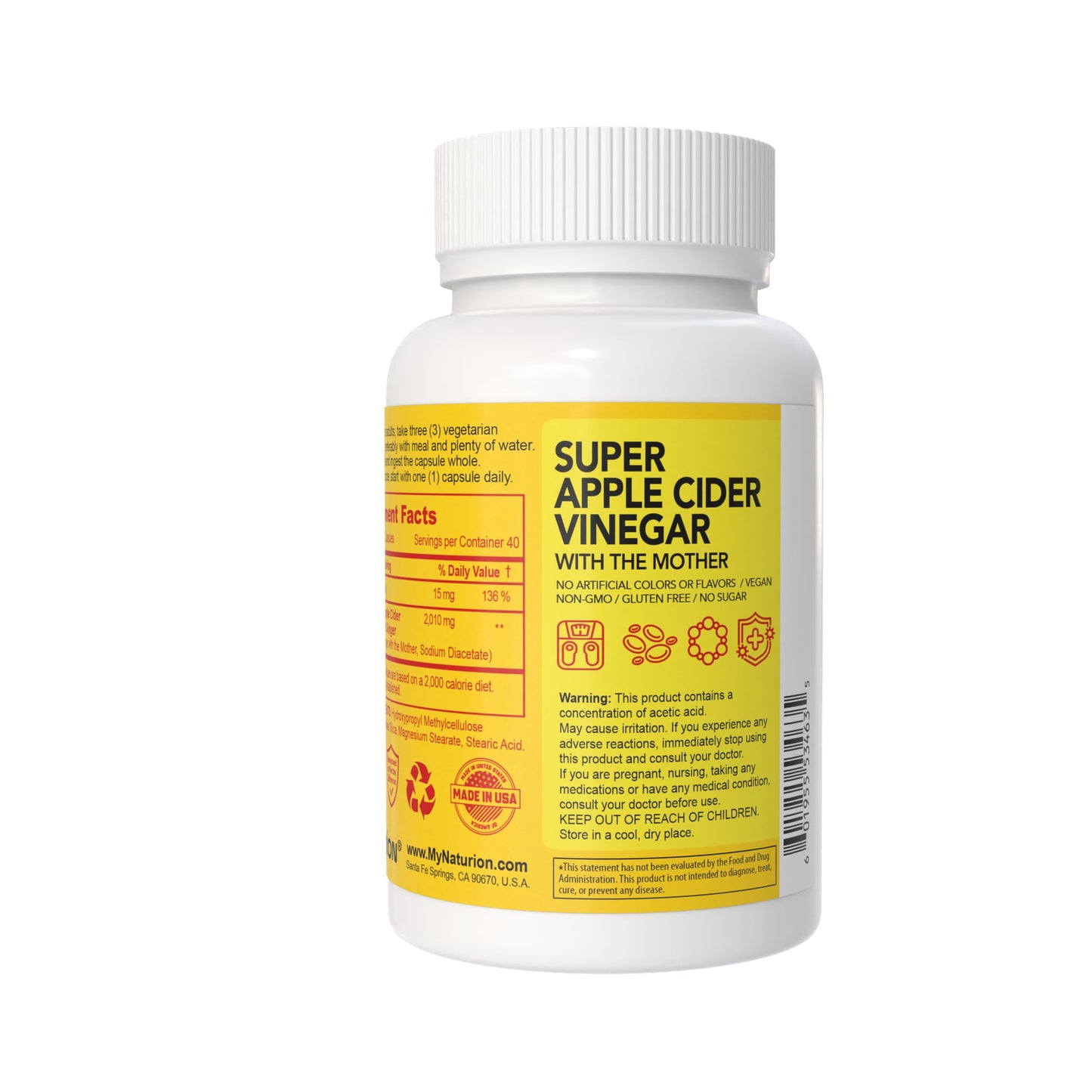 NATURION Super Apple Cider Vinegar with The Mother 120 Vegan Capsules
