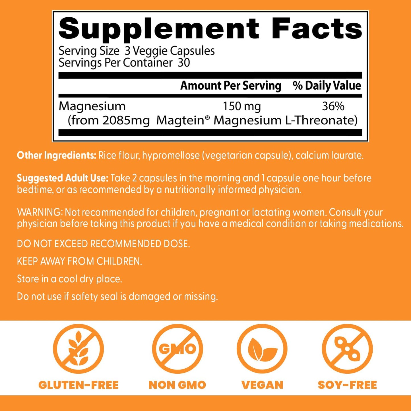 Doctor's BEST L-Threonate Supplement - Magtein Magnesium L Threonate Capsules, 60 Capsules