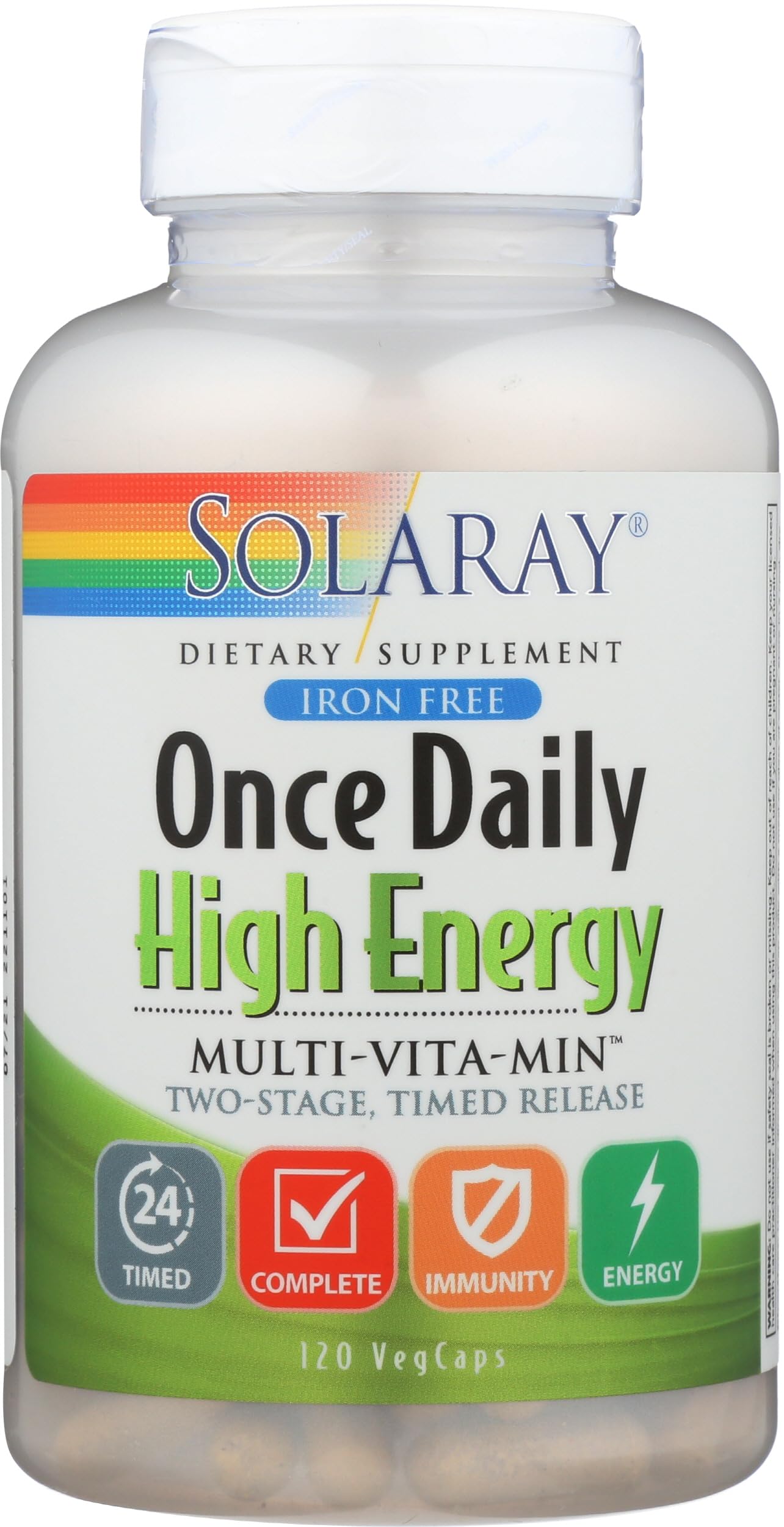 SOLARAY High Energy Multivitamin No Iron Timed-Release Whole Food & Herb Base VegCaps 120