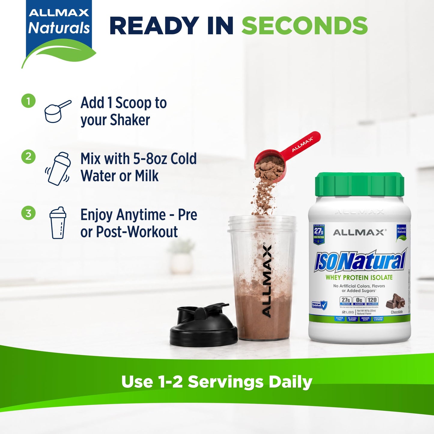 ALLMAX ISONATURAL Protein Isolate Powder, Chocolate, 32 Servings