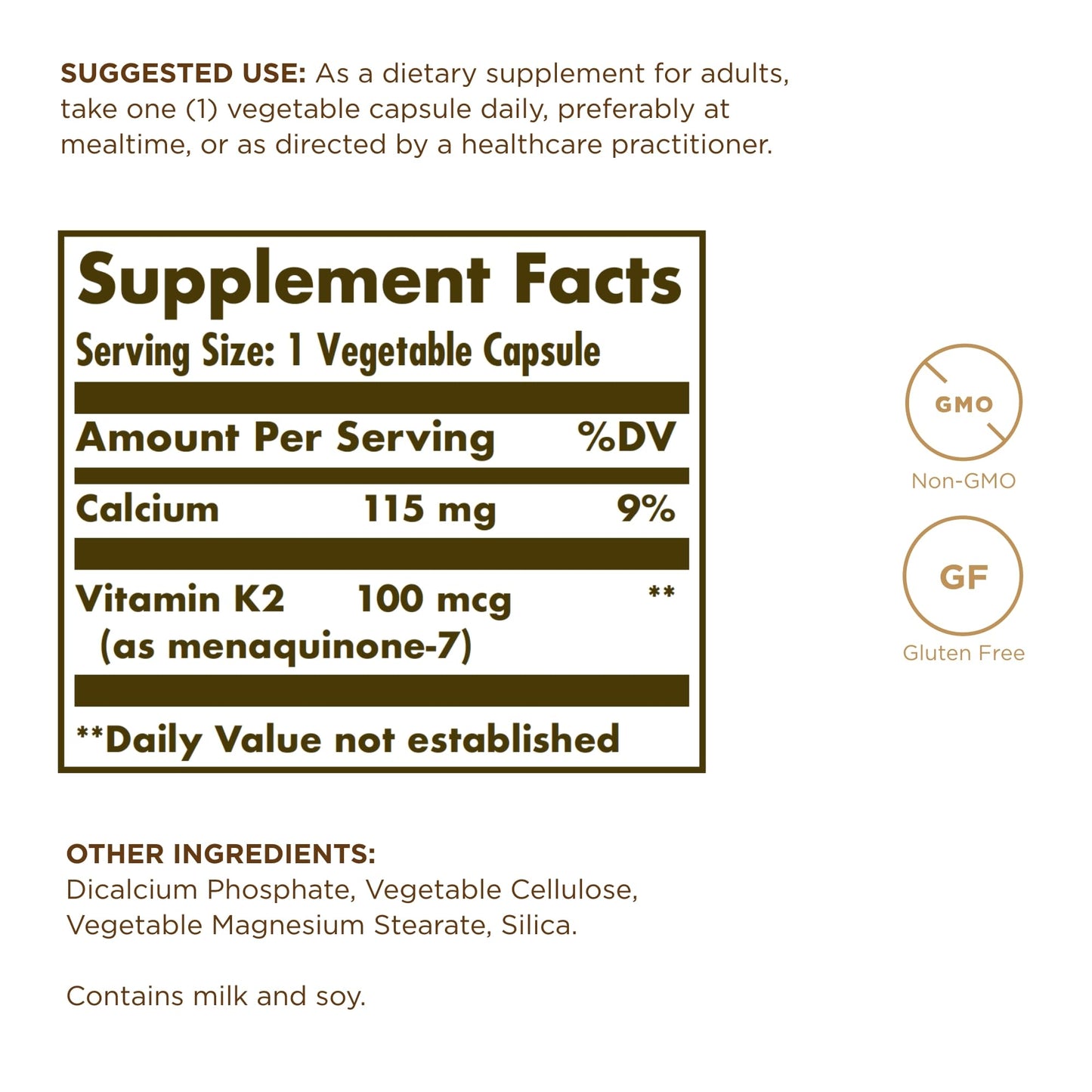 Solgar Naturally Sourced Vitamin K2 (MK-7) 100 mcg Capsules, 200 Servings