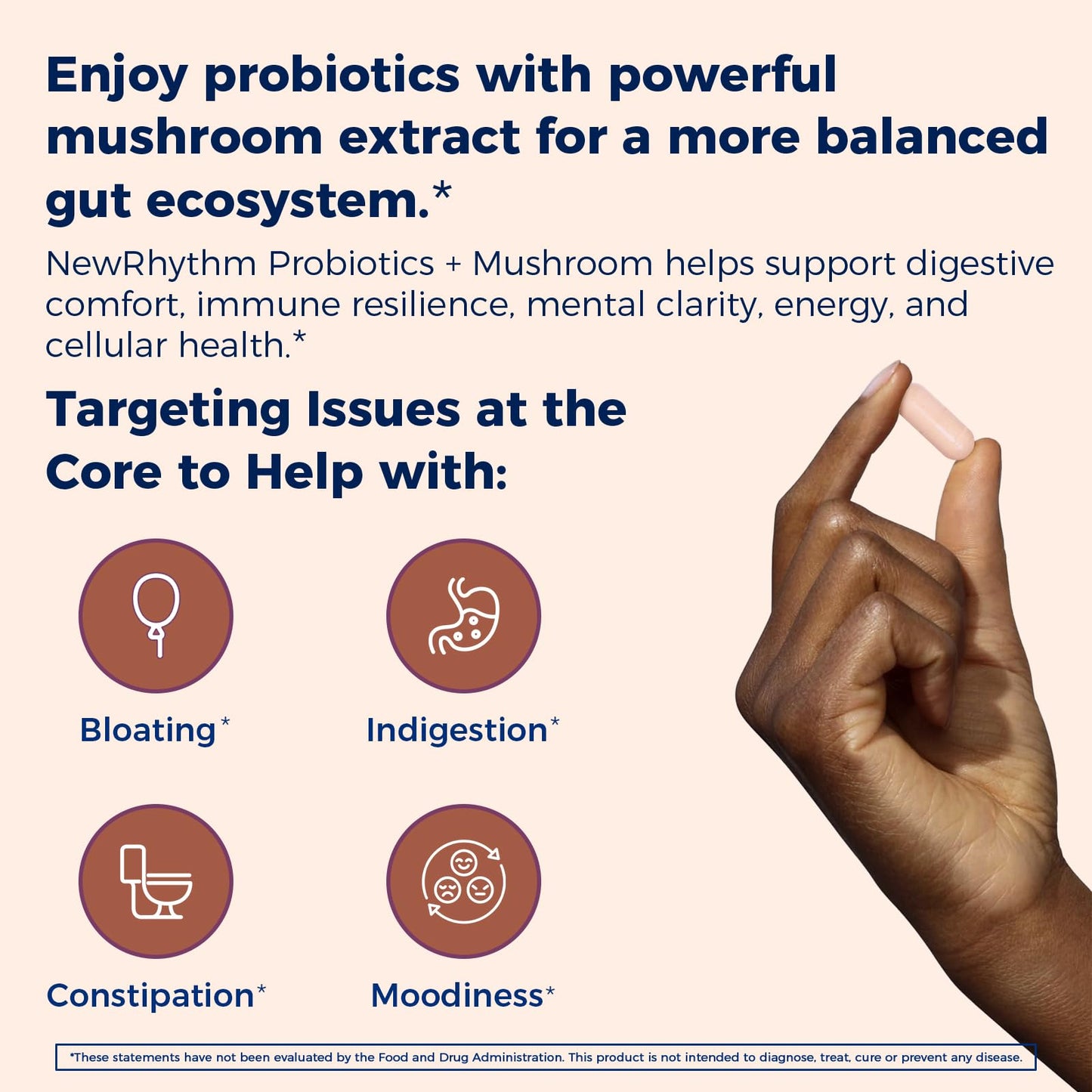 NewRhythm Probiotics 35 Billion CFU Mushroom Probiotics Supplement, Capsule, 30 Count