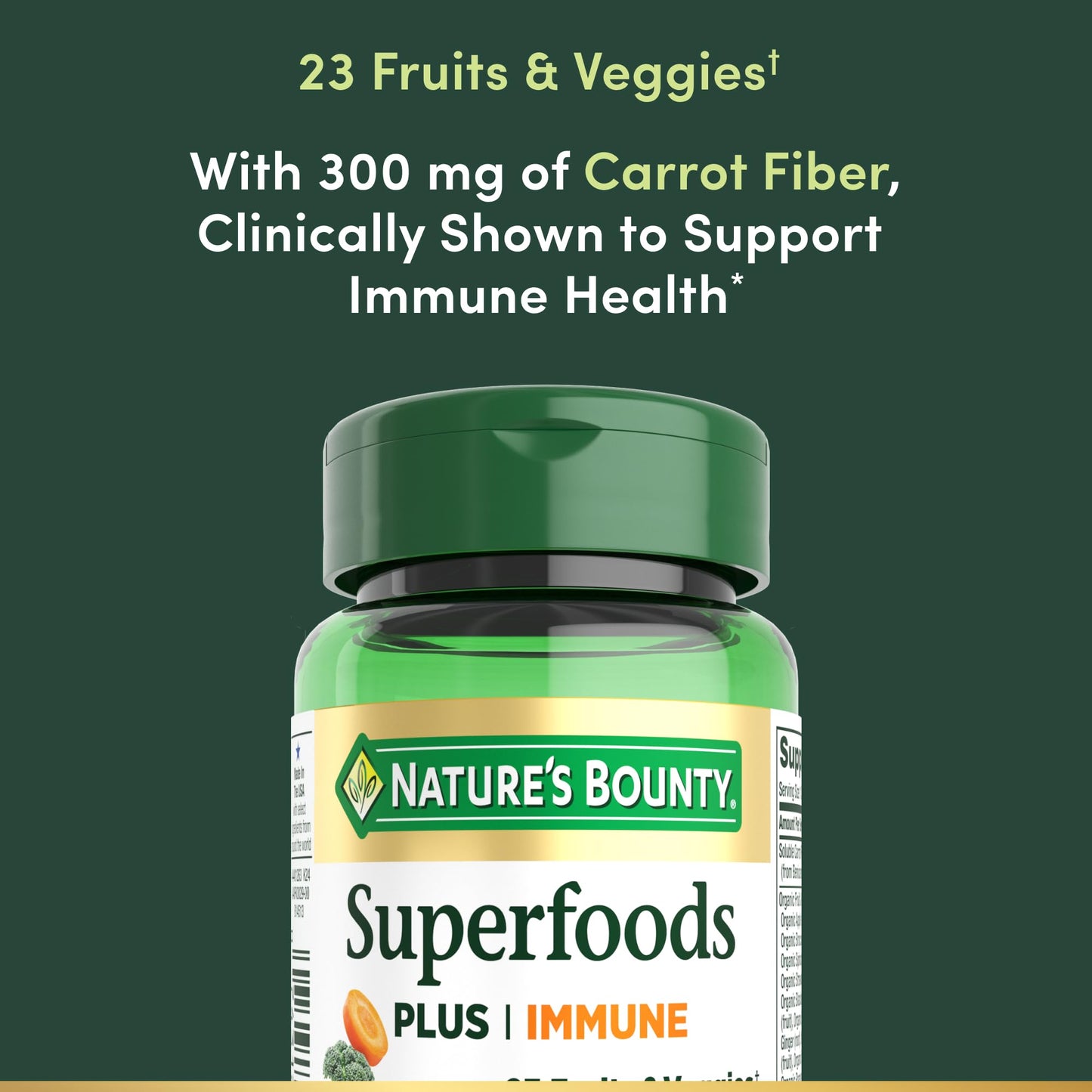 Nature's Bounty Superfoods Plus Immune for Immune Support Plus Fruits and Vegetables Supplement, Caplet, 60 Count