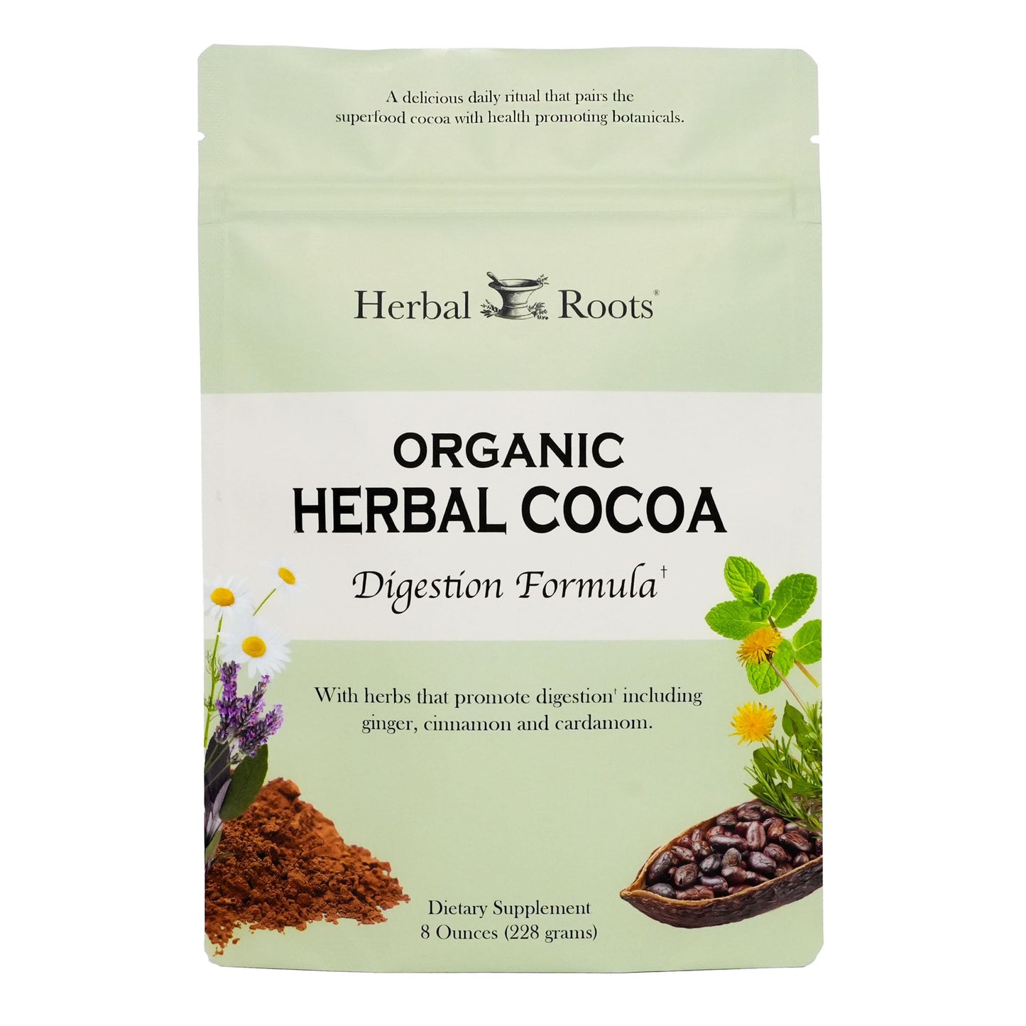 Herbal Roots Organic Digestive Functional Cocoa Beverage Powder 8 Ounces