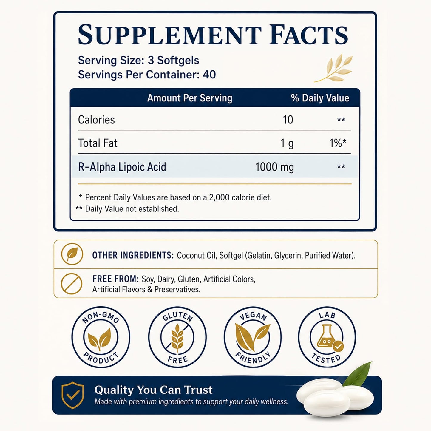 KYZTMHC R-Alpha Lipoic Acid Extract 1000mg Capsule, 120 Count