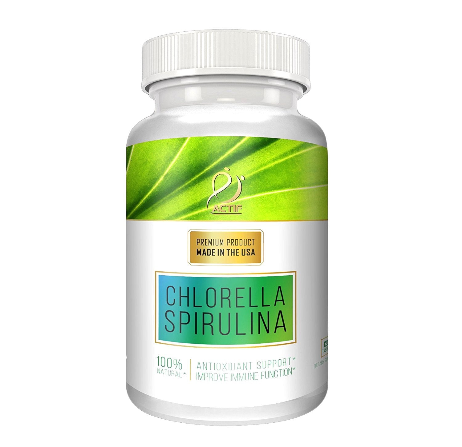 ACTIF 100% Ocean Cleaned Organic Chlorella and Spirulina Non-GMO, 120 Tablets