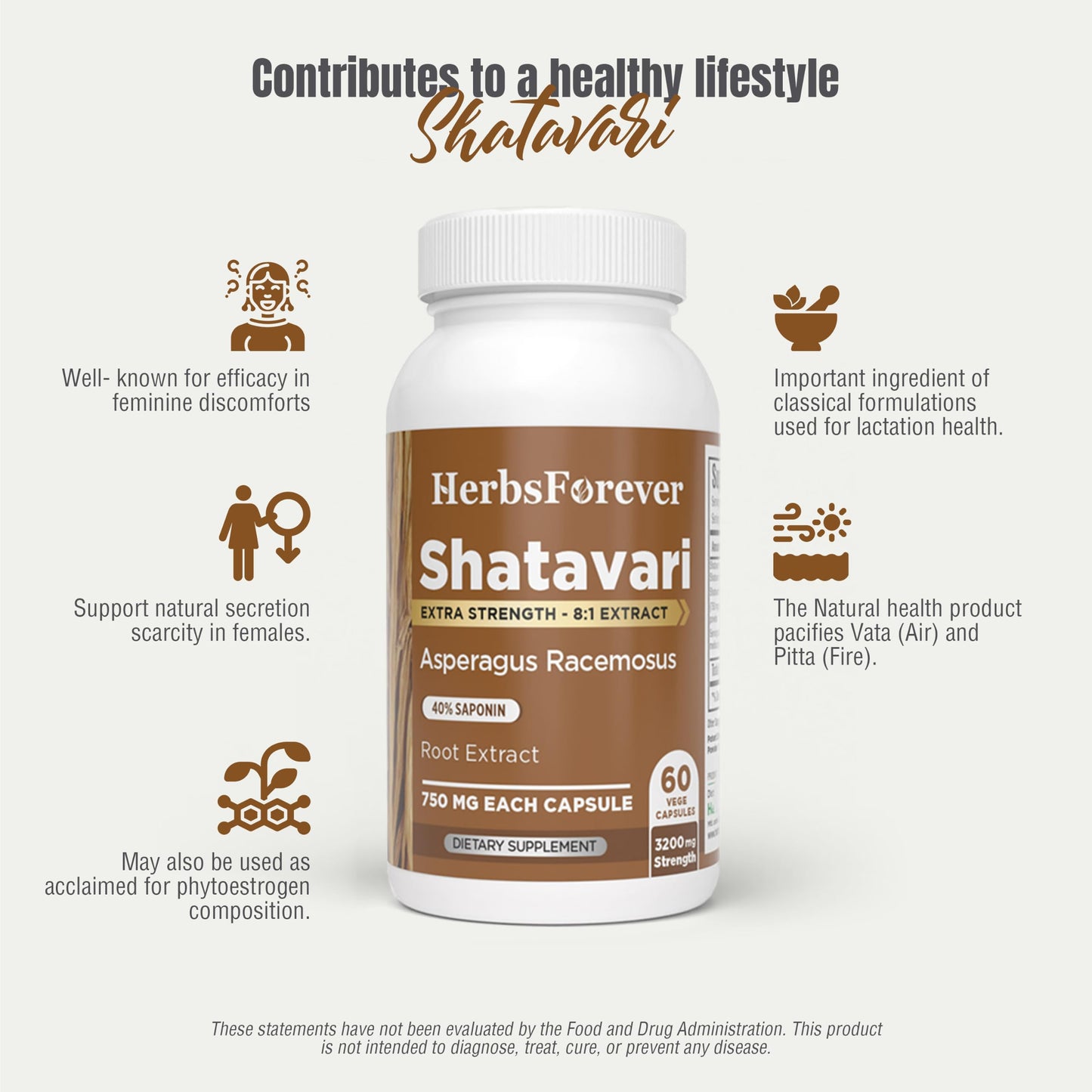 Herbsforever Shatavari (Asparagus Racemosus) Extra Strength 8:1 Extract 60 Veg Capsules