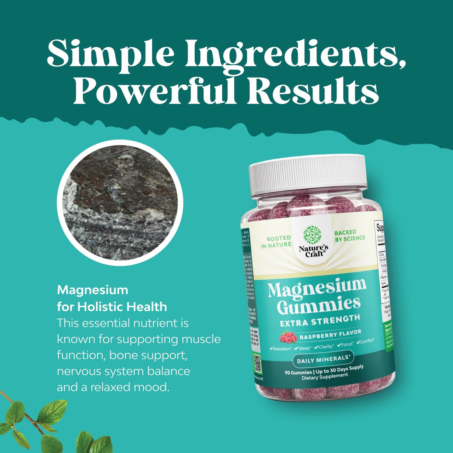 Natures Craft Extra Strength Calm Magnesium Gummies for Adults - Relaxing Magnesium Citrate Gummies with Elemental Mag - Sleep Aid Soft Chews Raspberry Flavored - 90 Count
