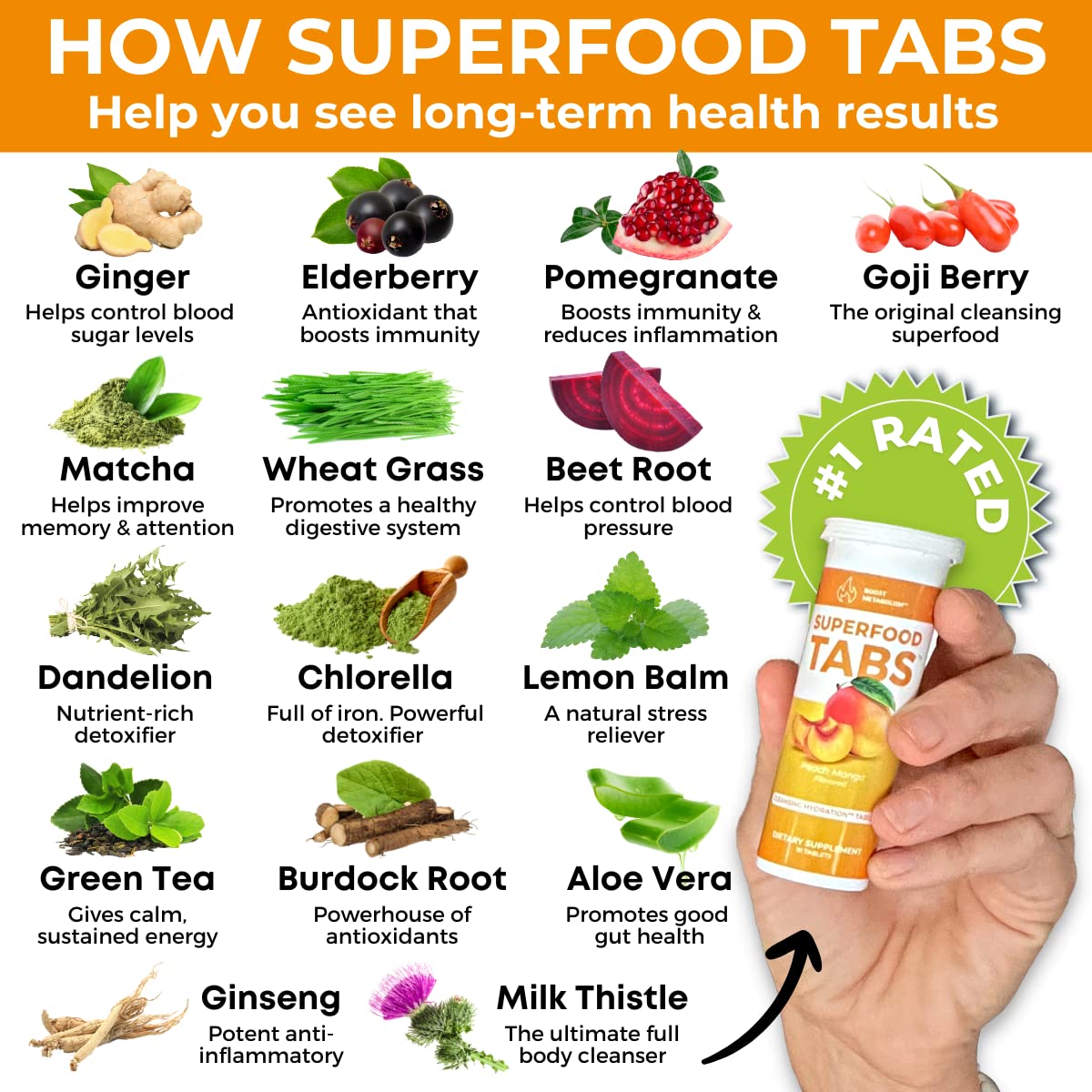Superfood Tabs Superfood Effervescent Drink Tablets with 15 Superfoods 30 Tablets