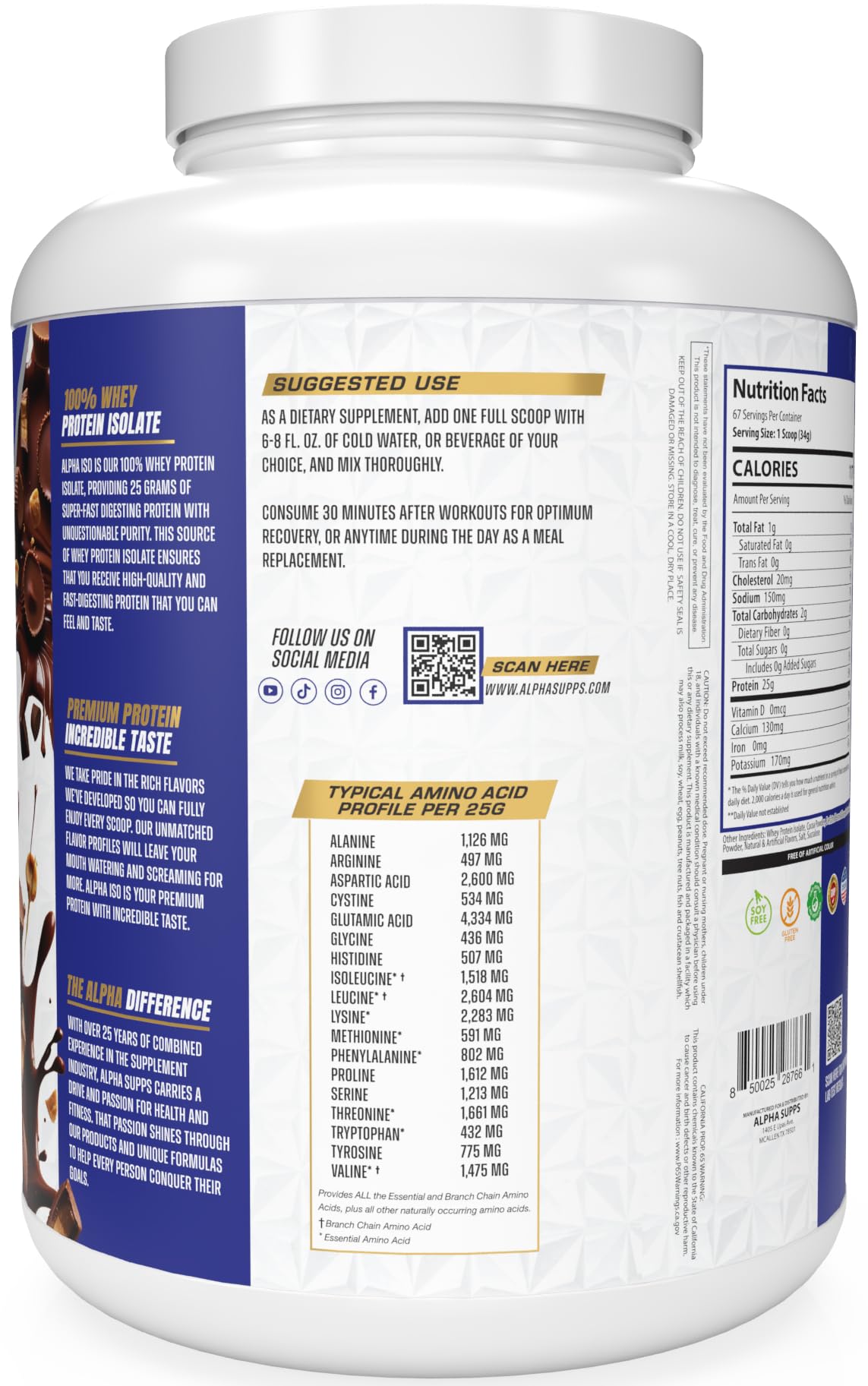 Alpha Supps ISO Low Carb 100% Whey Protein Isolate Powder, 80 Servings