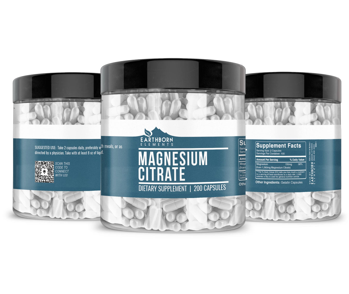 Earthborn Elements Magnesium Citrate Capsules, 200 Count