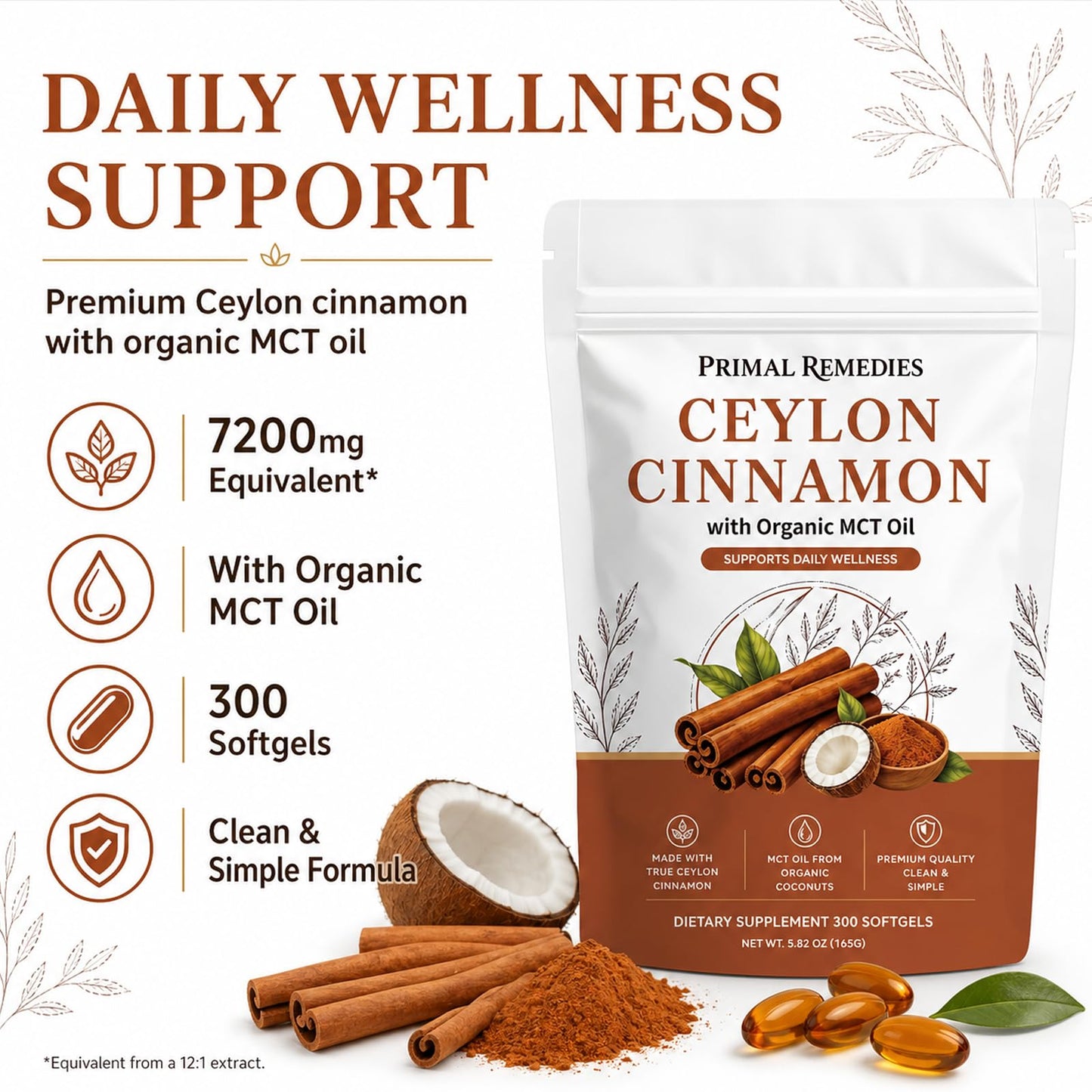 Primal Remedies Ceylon Cinnamon Softgels with MCT Oil, 300 Softgels