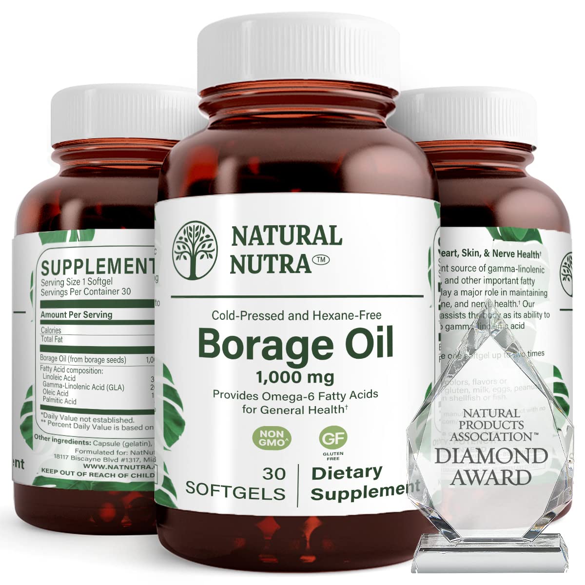 Natural Nutra Borage Oil Supplement, Omega-6 Fatty Acid, Softgels, 30