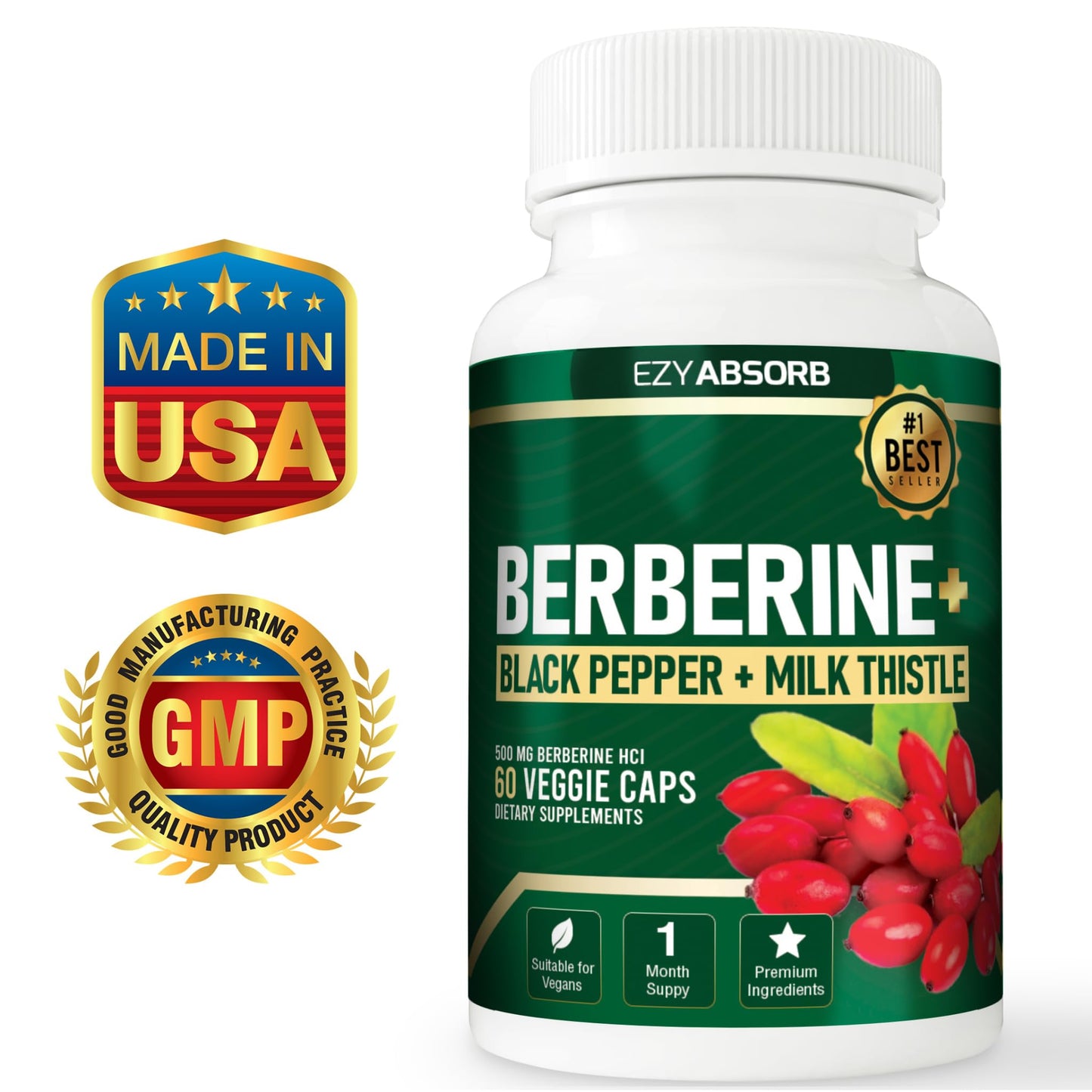 EzyAbsorb Gluten-Free Berberine 500mg Tablets, 60 Count