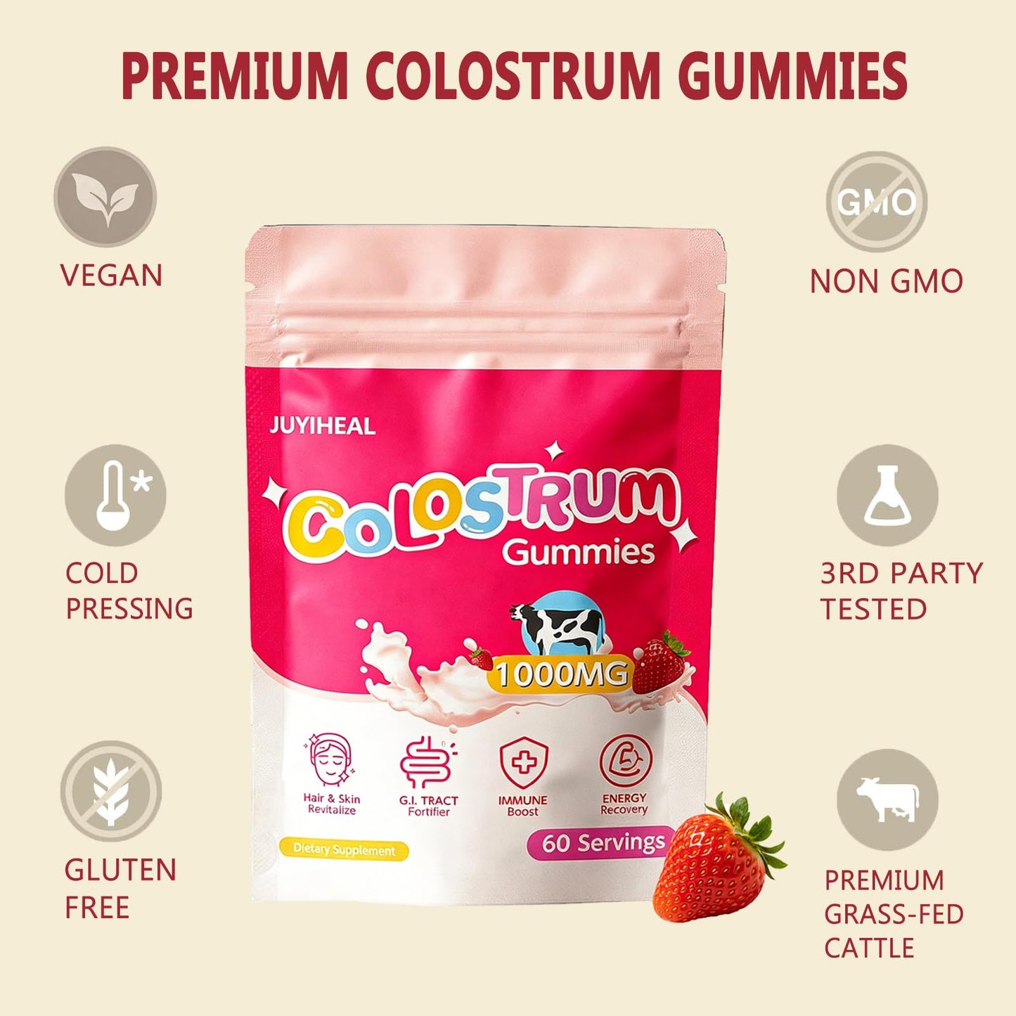 JUYIHEAL Core Bovine Colostrum Gummies Gummy 60 Count