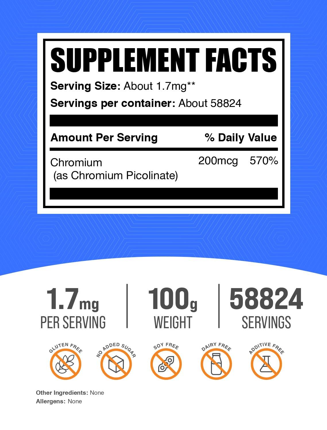 BulkSupplements Chromium Picolinate 200mcg Powder, 100 g
