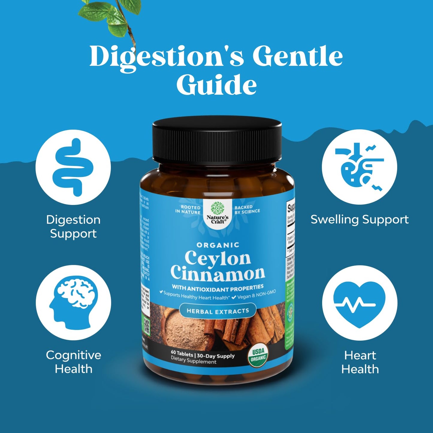 Natures Craft Organic Ceylon Cinnamon Extract Tablets 1000mg, 60 Tablets