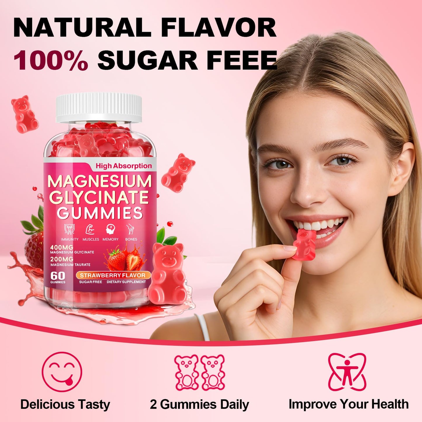 Biokynt Magnesium Glycinate Gummies 600mg, High Absorption Magnesium Complex, 60 Count