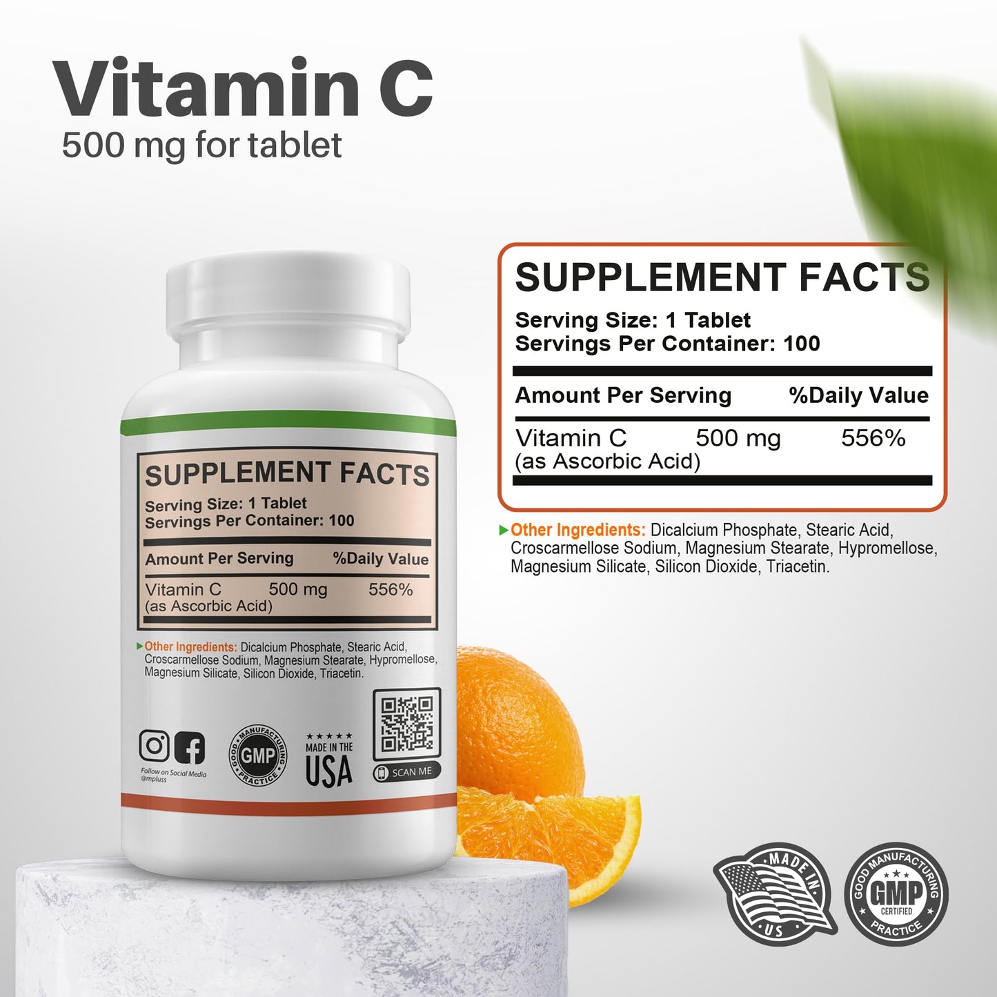 M+S Vitamin C Tablet 500mg, 100 Tablets