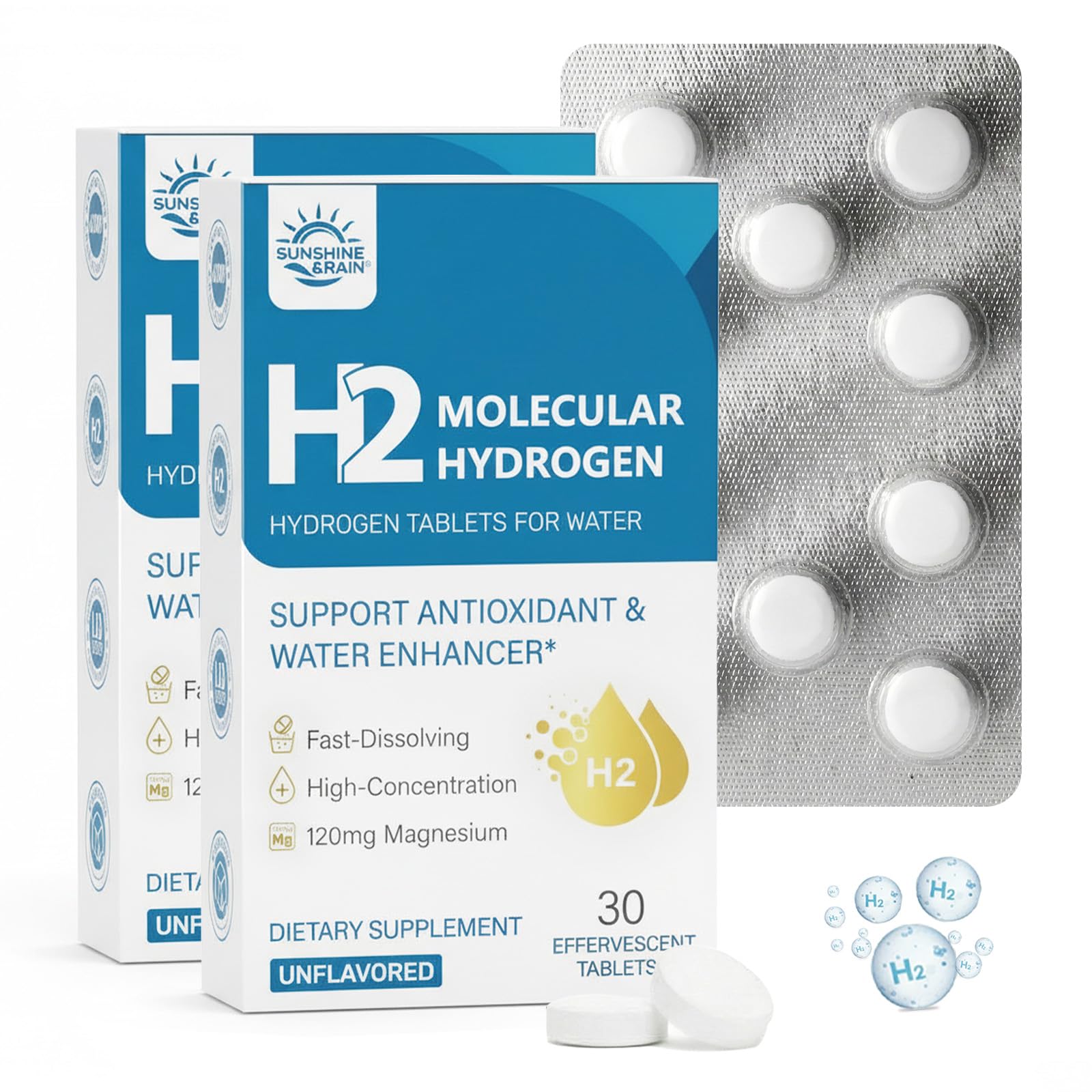 Sunshine & Rain Molecular Hydrogen (H2) Tablets with Magnesium, 60 Tablets