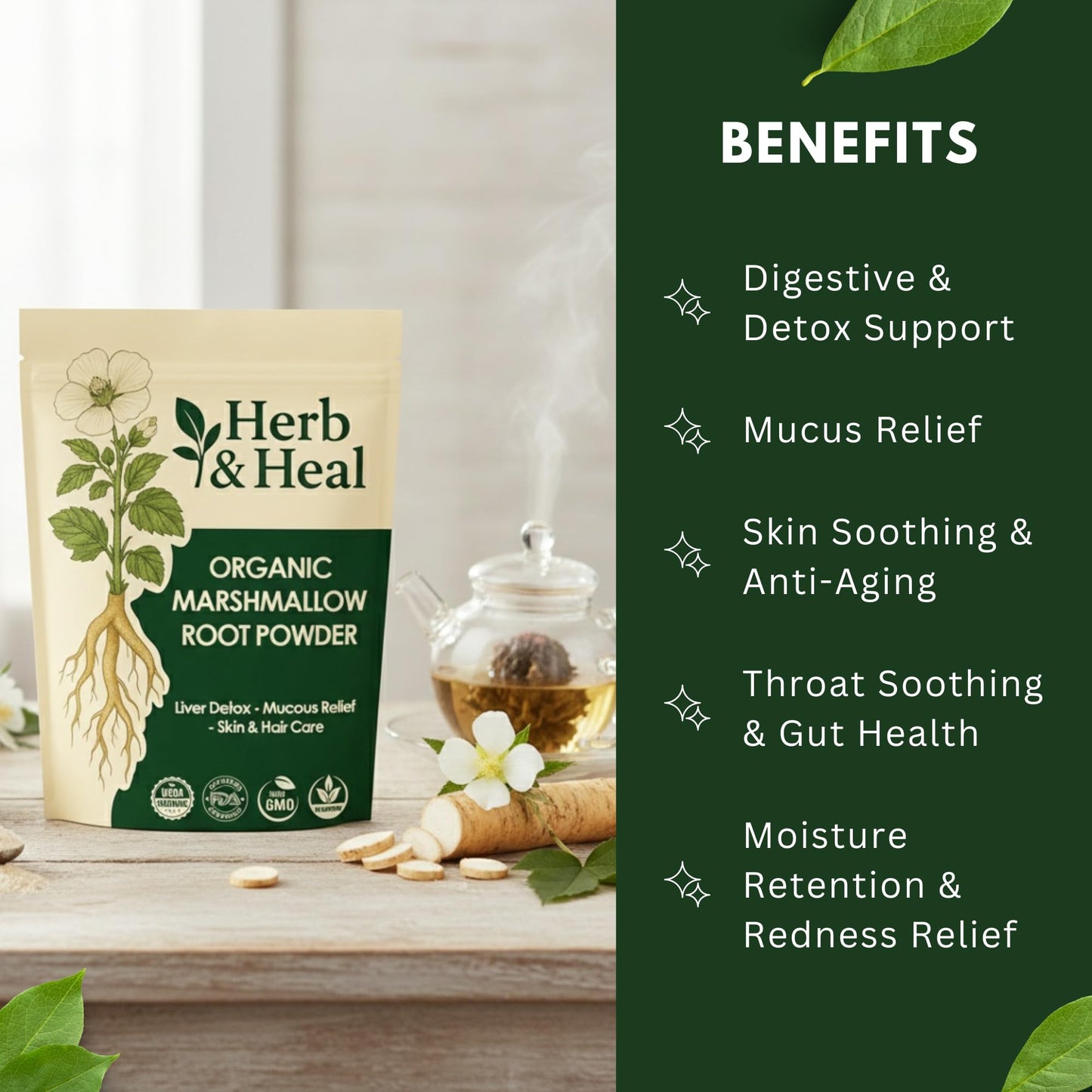 Herb & Heal Organic Marshmallow Root Powder 8 oz