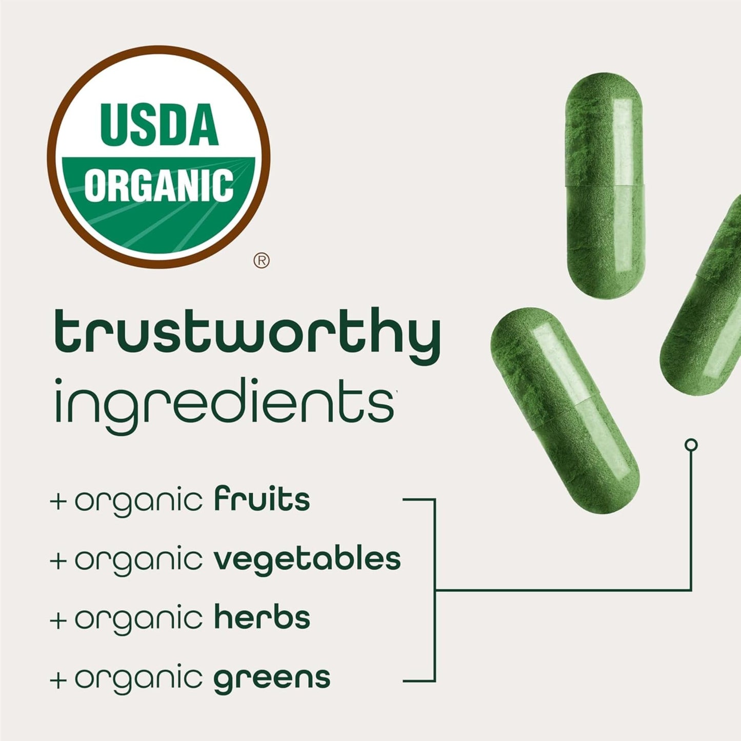 Zena Nutrition Organic Super Greens Fruit & Veggies Supplement Capsule, 180 Capsules
