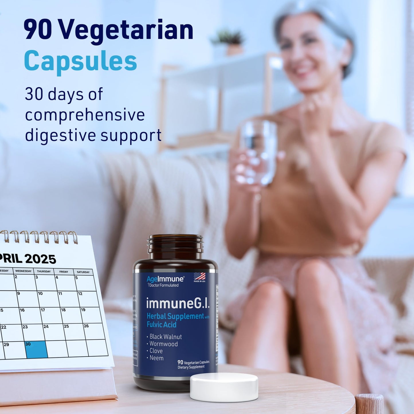 AgeImmune ImmuneG.I. Wormwood Black Walnut Clove Neem Fulvic Acid Intestinal Cleanse Formula Capsule 90 Count