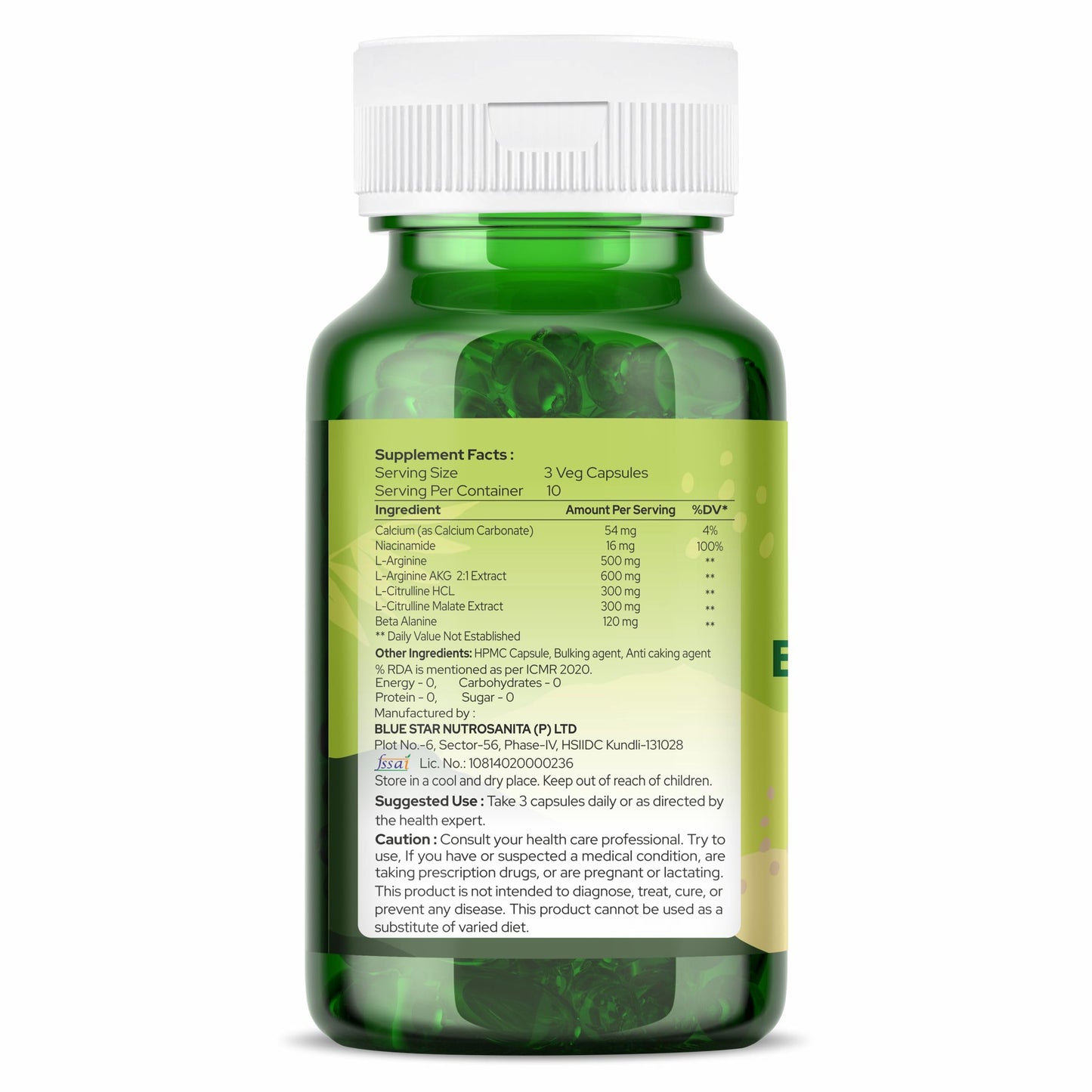 Organic Zing Extra Strength Nitric Oxide Supplement L Arginine Highest Potency, 30 Capsules