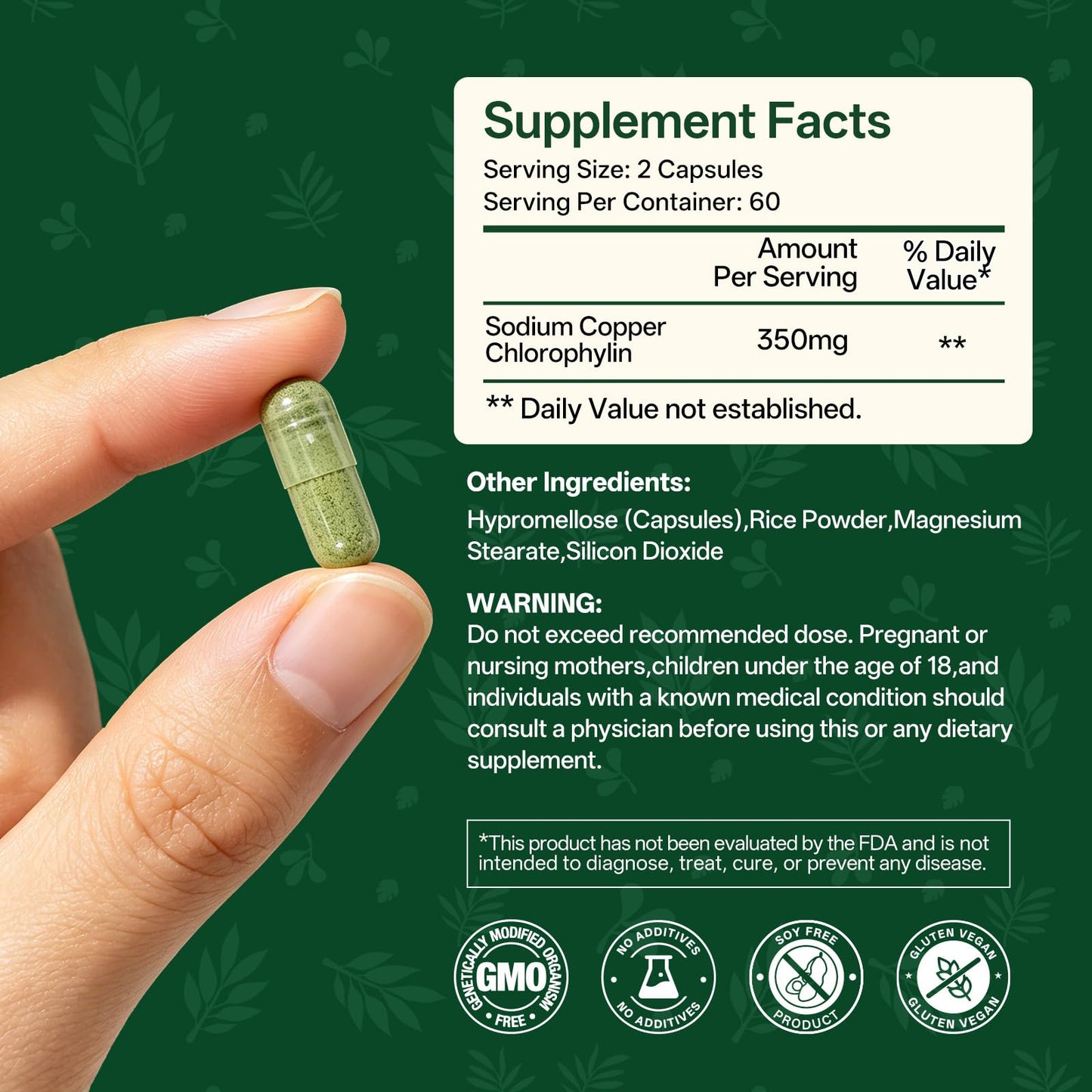 Oopeatol Chlorophyll Capsules 350mg Sodium Copper Chlorophyllin, 120 Capsules