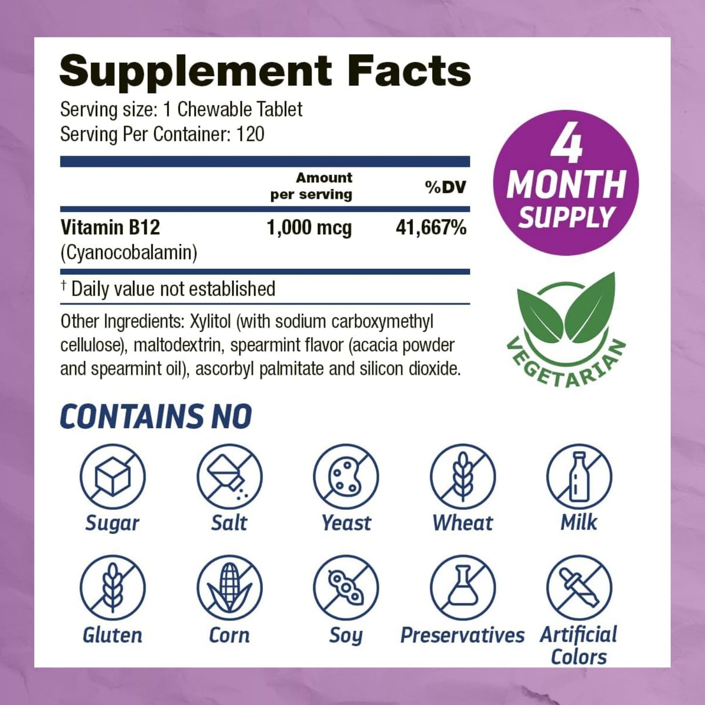 Dr’s Hope Vitamin B12 1000mcg Chewable 120 Count