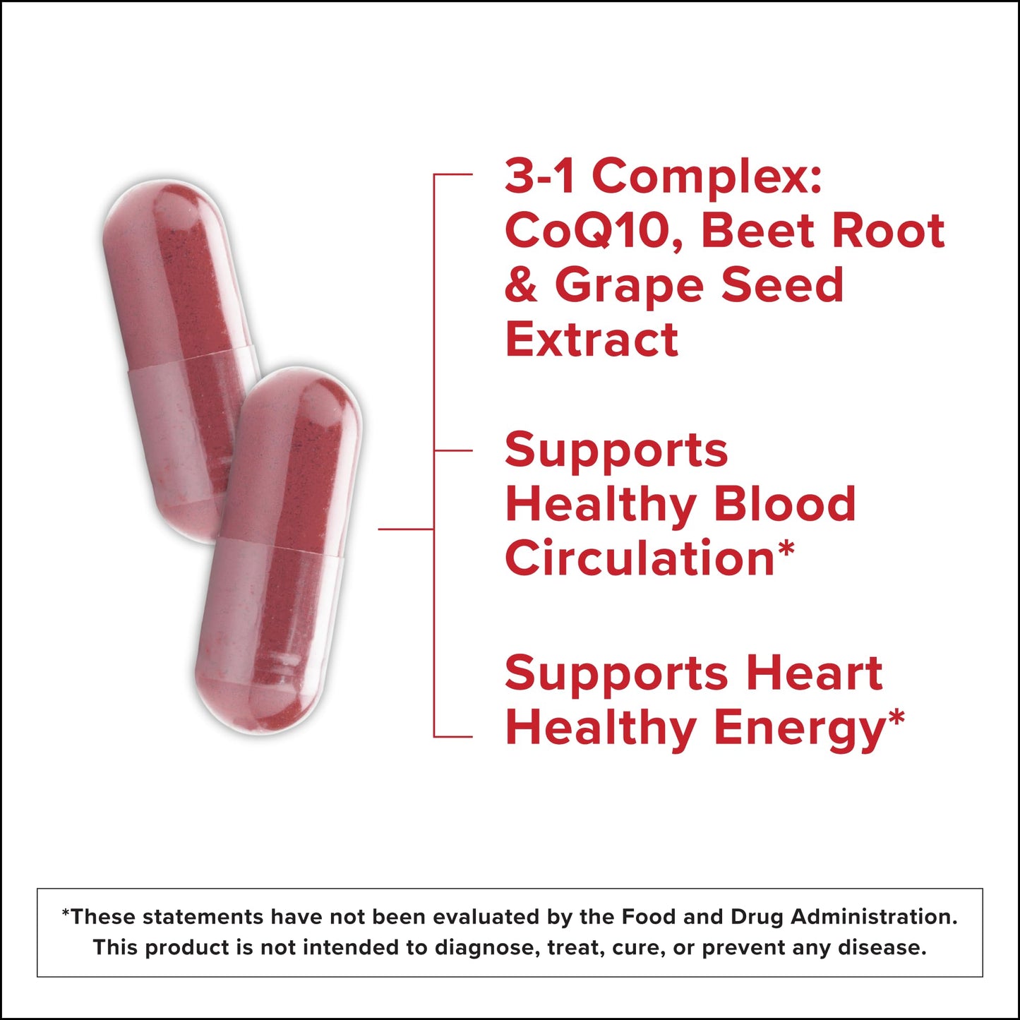 Qunol Blood Pressure Support 3 in 1 Beets + CoQ10 + Grape Seed Extract Beet Root Capsules, 60 Count