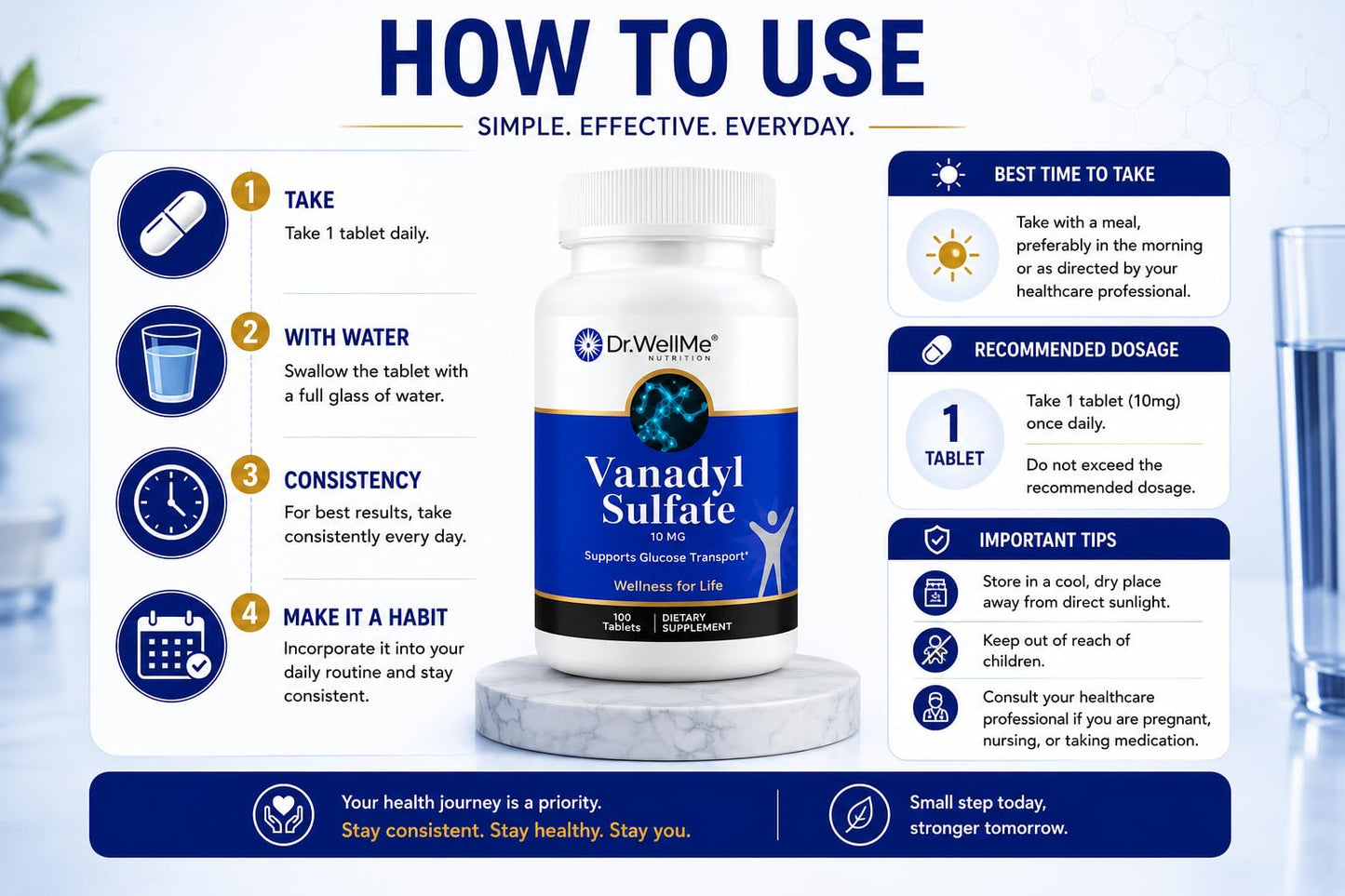 DR WELLME NUTRITION Vanadyl Sulfate 10mg Supplement Tablet, 100 Tablets