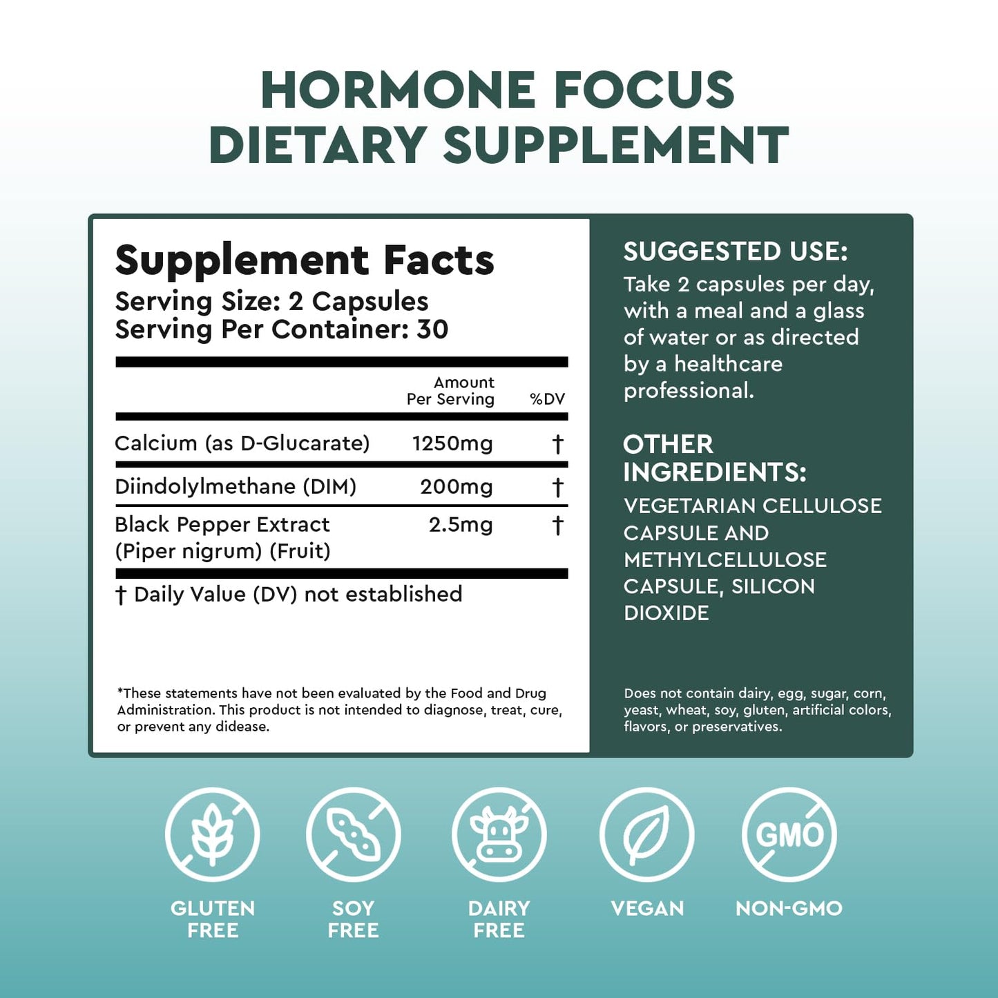 Health Focused Hormone Focus DIM Supplement for Estrogen Balance & Mood Support Capsules 60 Count