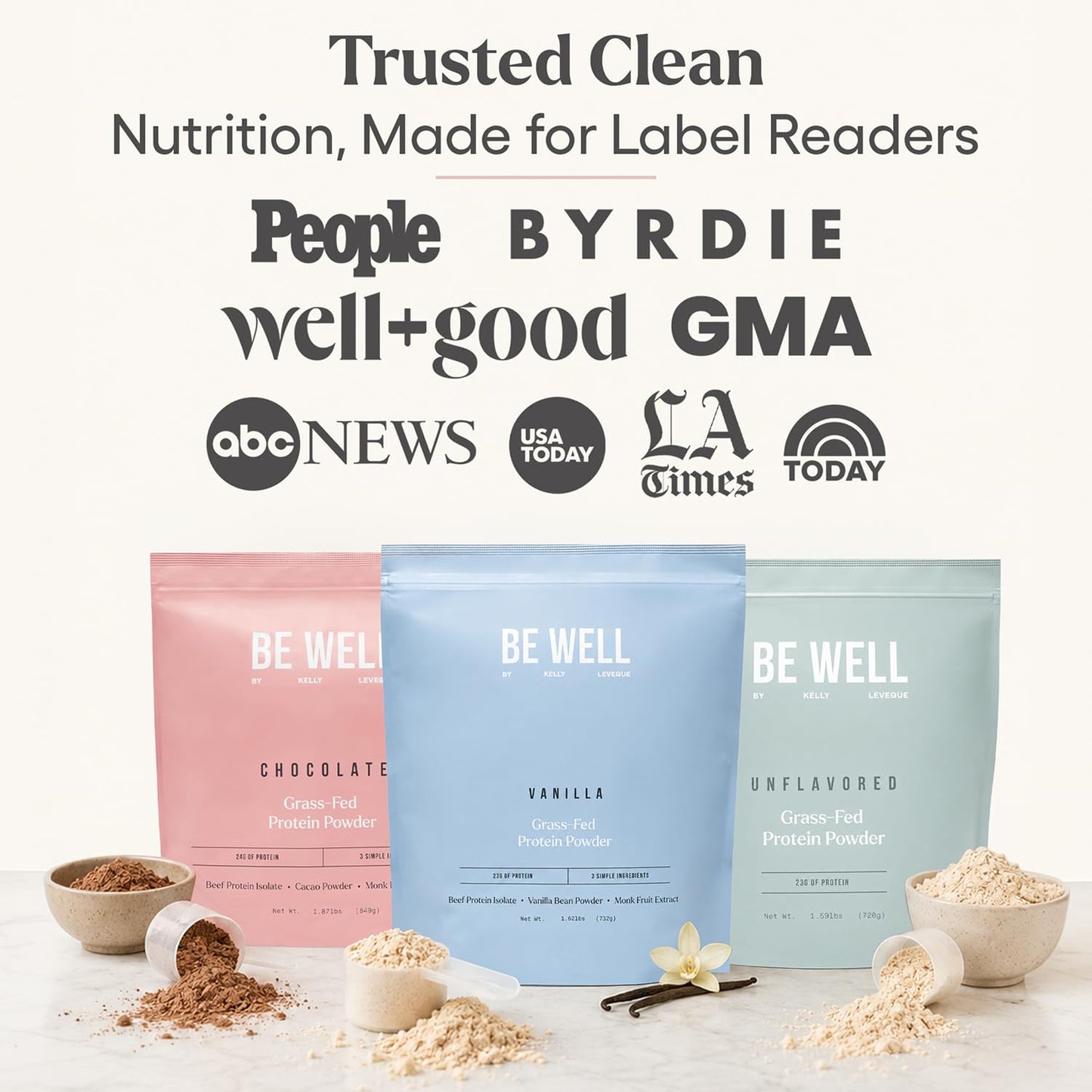 Be Well by Kelly LeVeque Unflavored Grass-Finished Beef Protein Powder 1.59 lb